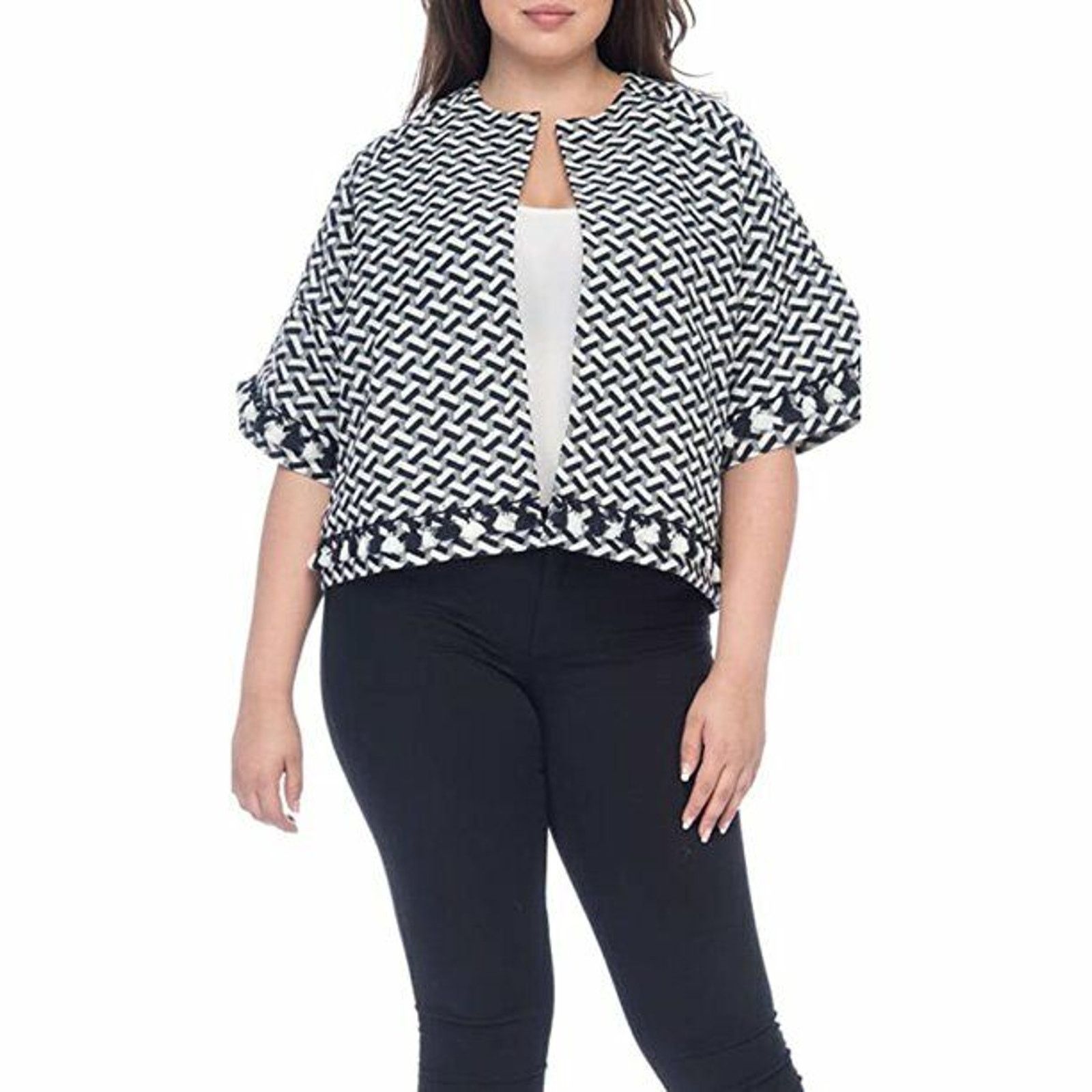 The Unbranded Brand B Collection Jacquard Open Front Crop Jacket Plus Size 2X Size XXL / US 16-18 / IT 52-54 - 1 Thumbnail