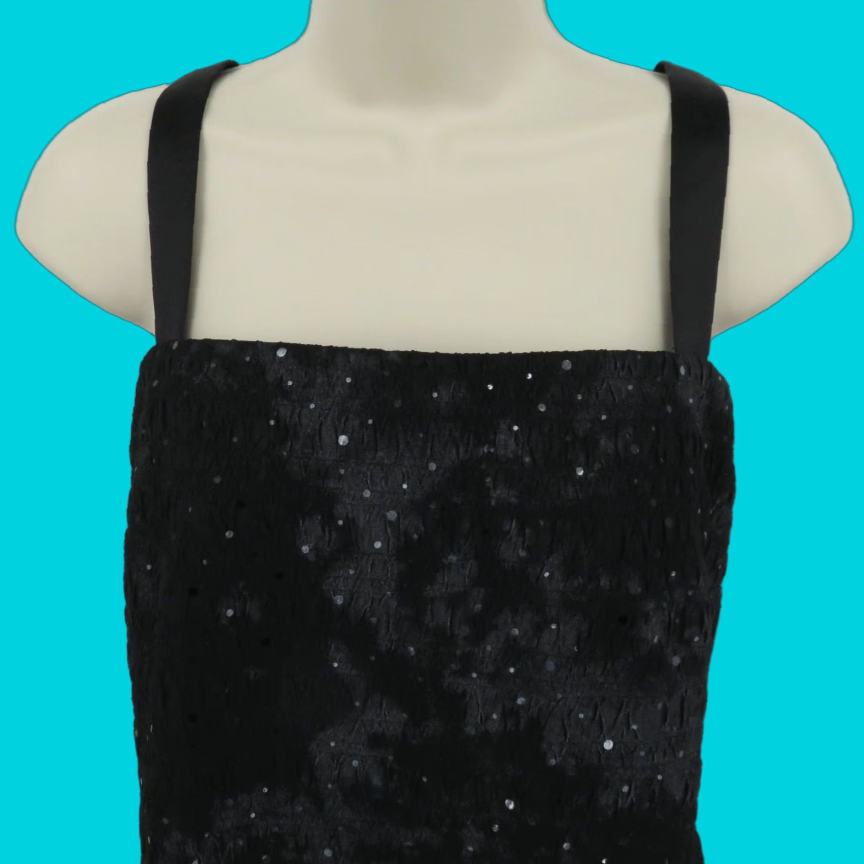 Vintage VINTAGE R&M Richards Women Dress Cocktail Sleeveless Square Neck 14 Black Gray Crinkled Midi Sheath Size XL / US 12-14 / IT 48-50 - 1 Thumbnail
