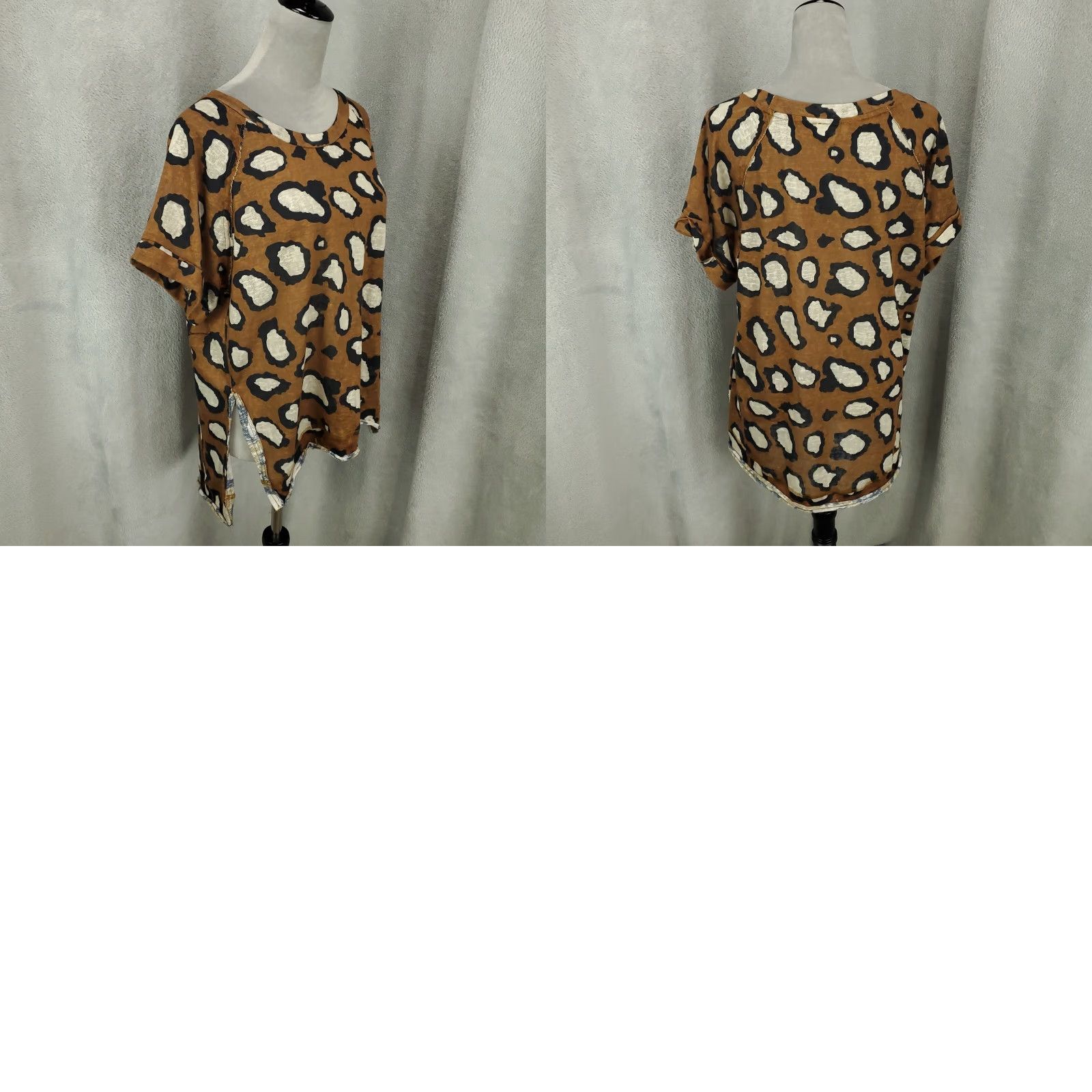 B Sides UMGEE Blouse Women Small Brown White Leopard Print Slit Sides Size S / US 4 / IT 40 - 8 Thumbnail
