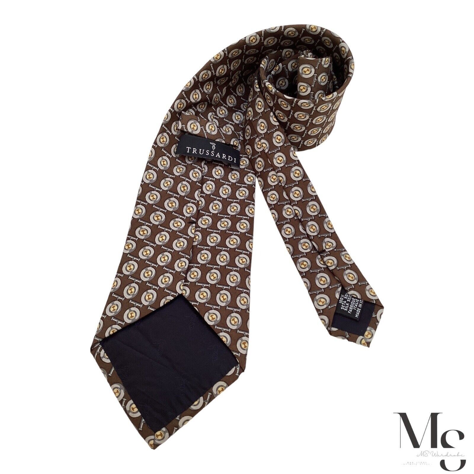 Trussardi TRUSSARDI Brown Novelty Luxury Designer Silk Tie Italy W: 3. Size ONE SIZE - 1 Thumbnail