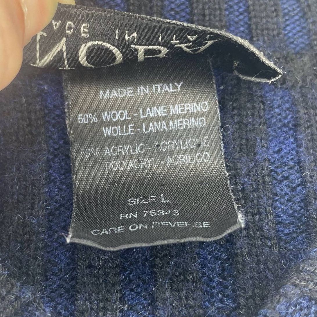 Other NOBA 1950 V-Neck Sweater Horizontal Stripes Blue Black Large Size US L / EU 52-54 / 3 - 4 Thumbnail