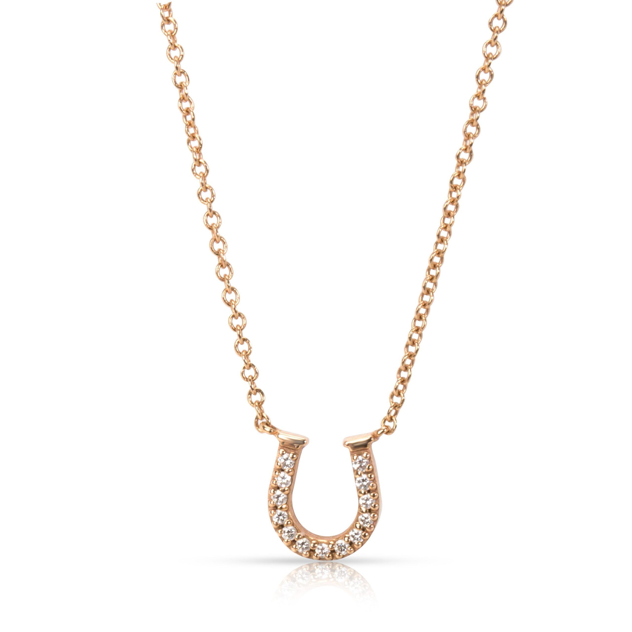 image of Tiffany Co Tiffany & Co. Metro Horseshoe Diamond Necklace In 18K Rose Gold (0.03 Ctw), Women's