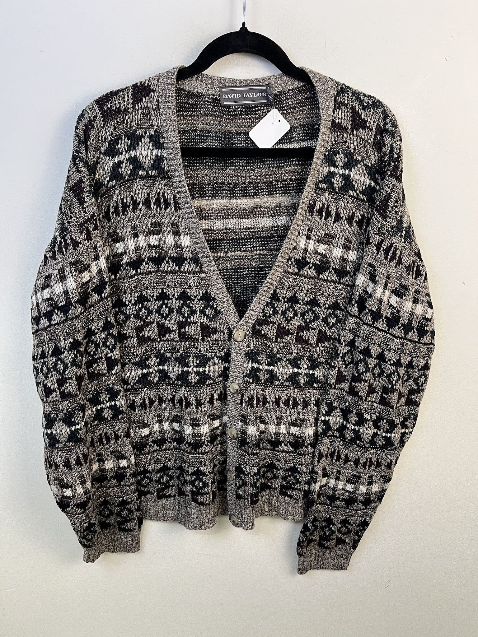 Other Vintage Knit Sweater 1990s Thick Knit David Taylor Symbol Striped Knit Cardigan Size L Size US L / EU 52-54 / 3 - 1 Thumbnail