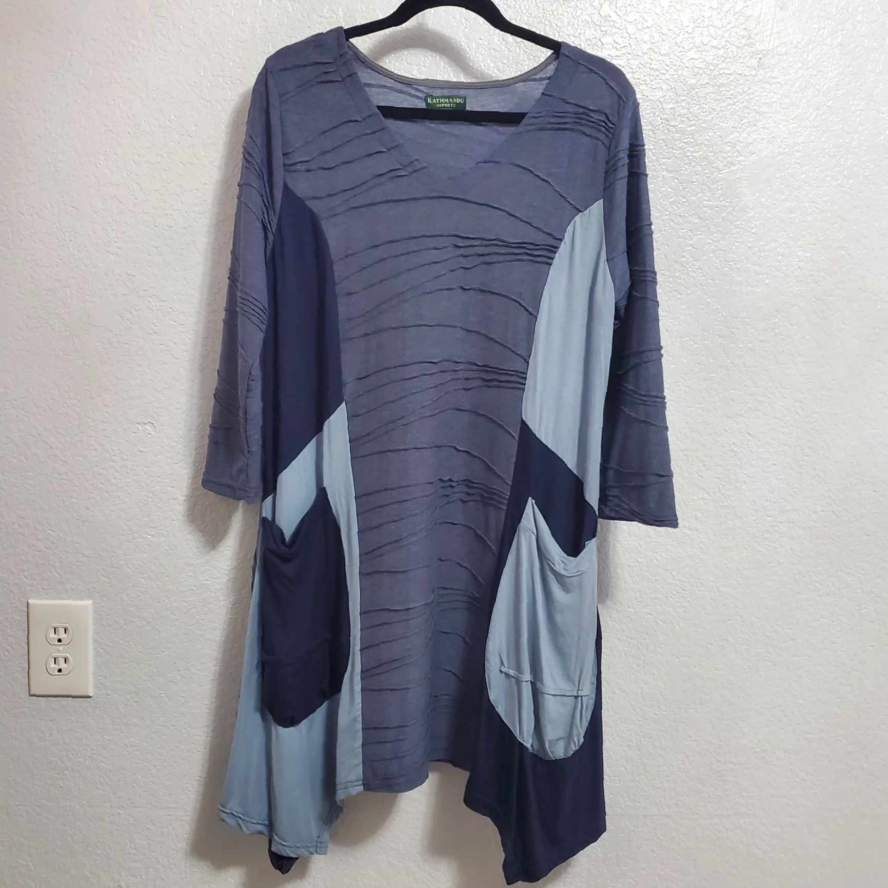 Kathmandu Kathmandu Imports Tunic Dress Women M Blue Wavy Texture Pockets Lagenlook Boho Size M / US 6-8 / IT 42-44 - 2 Thumbnail