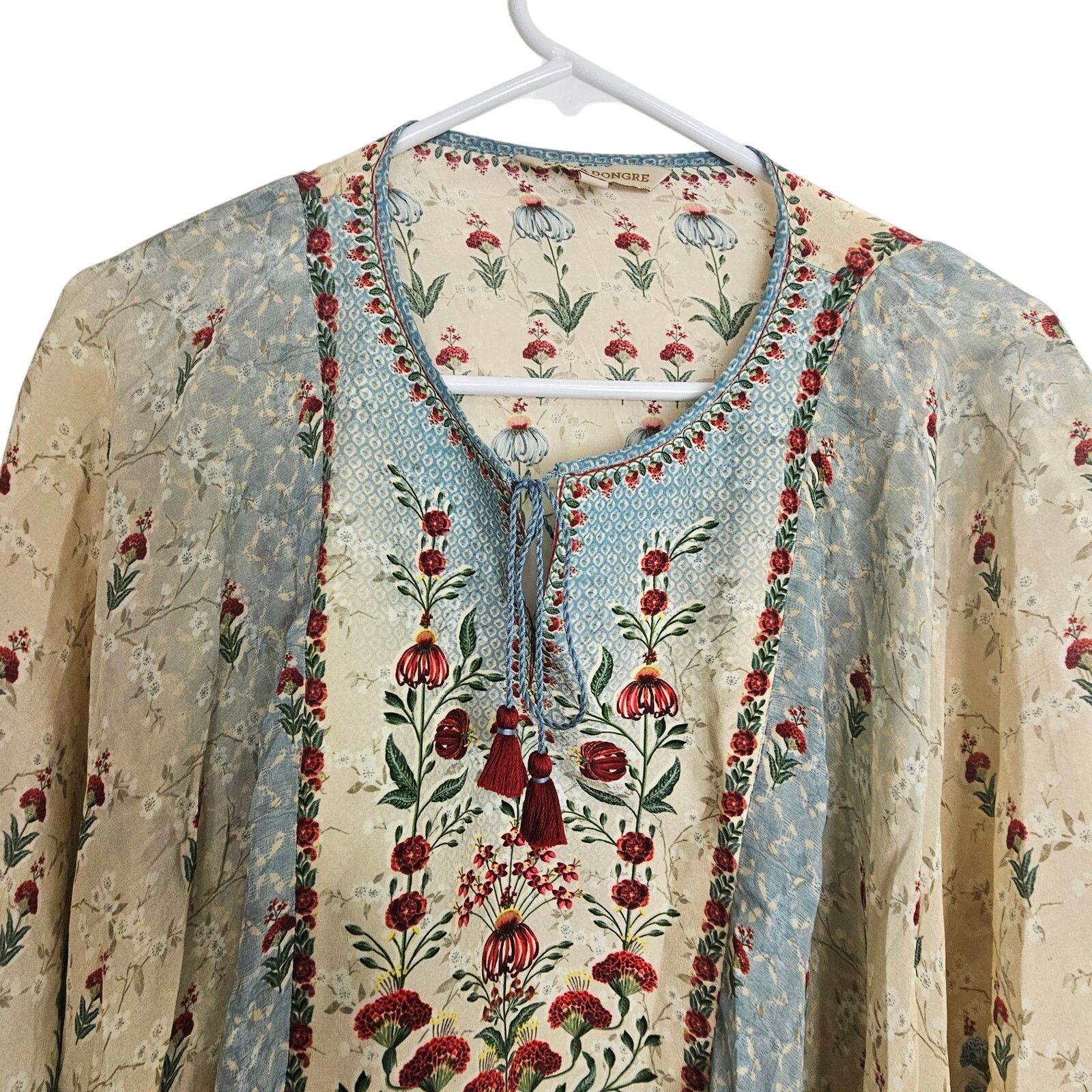 Anime Anita Dongre Womens Floral Tasseled Tunic 16 Flowy Cottage Size XXL / US 16-18 / IT 52-54 - 2 Thumbnail