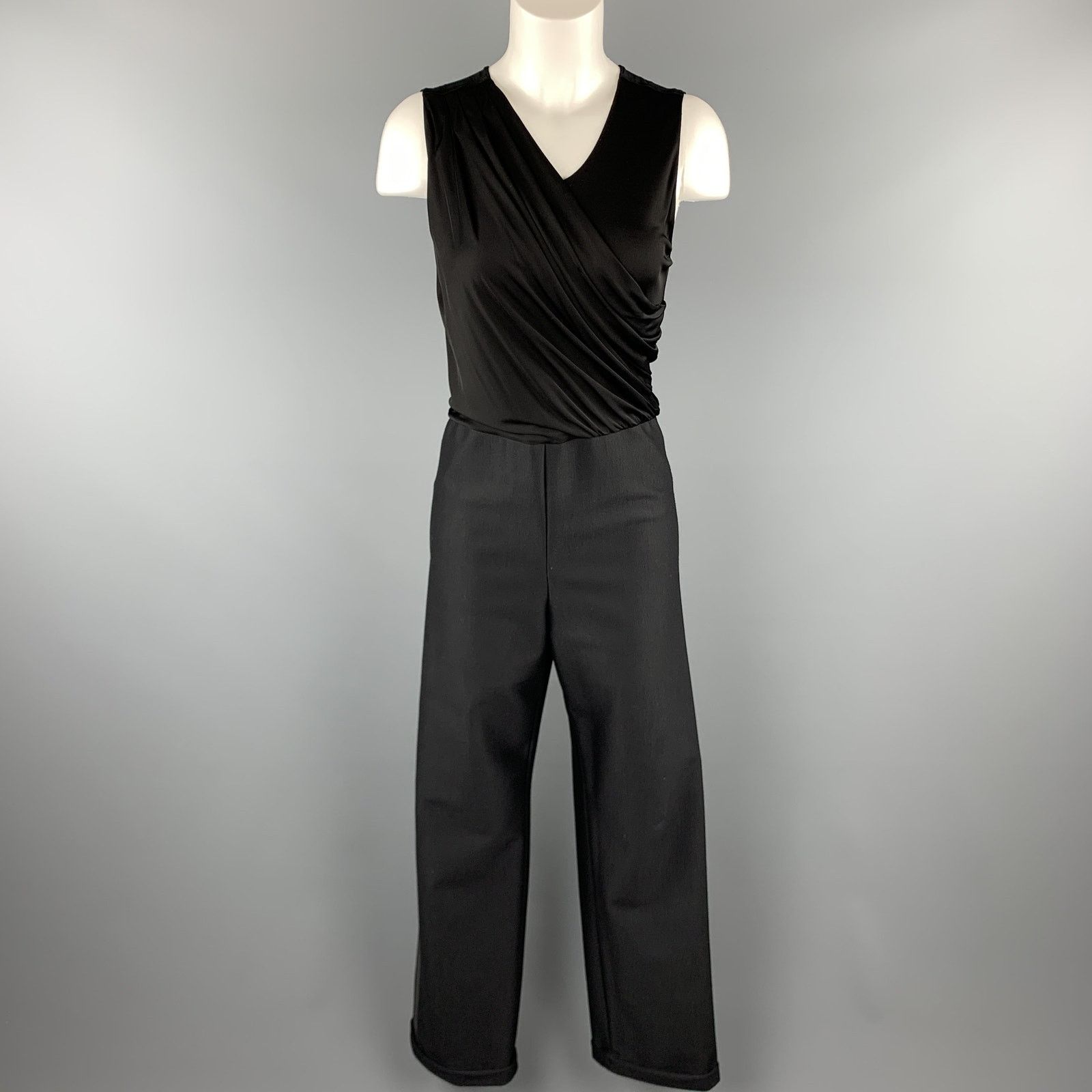 Giorgio Armani Size 8 Black Draped Top Wide Leg Tuxedo Jumpsuit Size 30" / US 8 / IT 44 - 1 Thumbnail