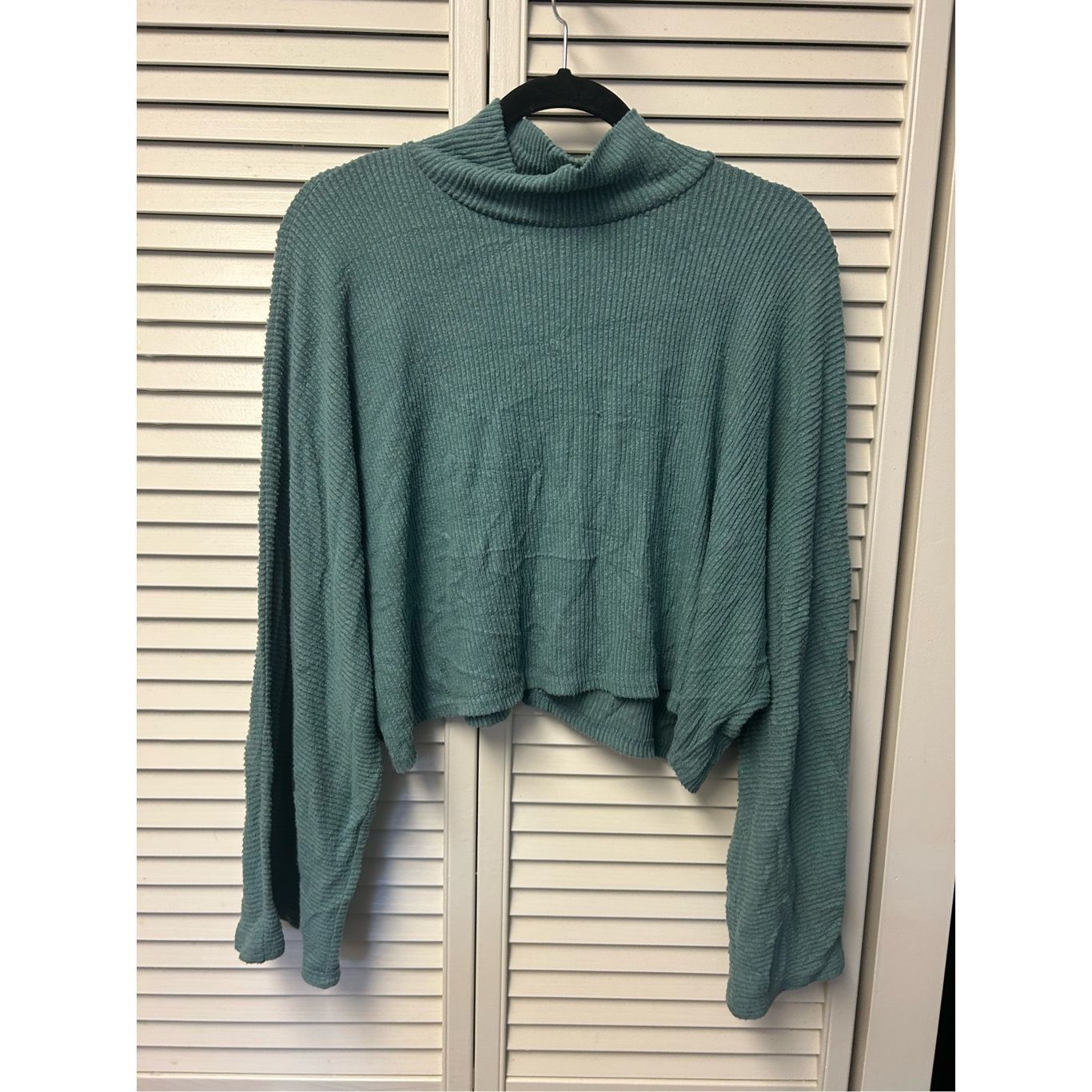 Blush Blue Blush Teal Cropped Ribbed Turtleneck Sweater, Size Larg Size L / US 10 / IT 46 - 6 Thumbnail