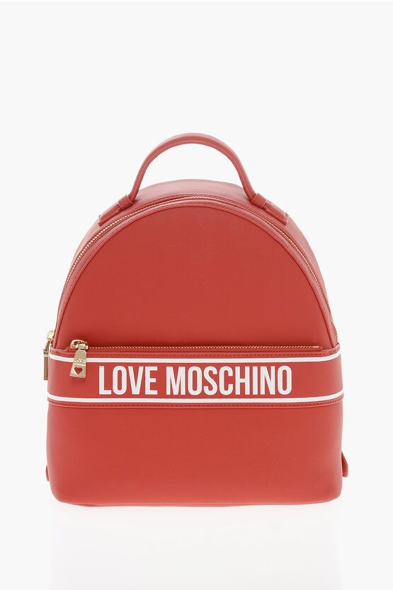 LOVE Faux Leather Backpack with Printed Contrasting Logo