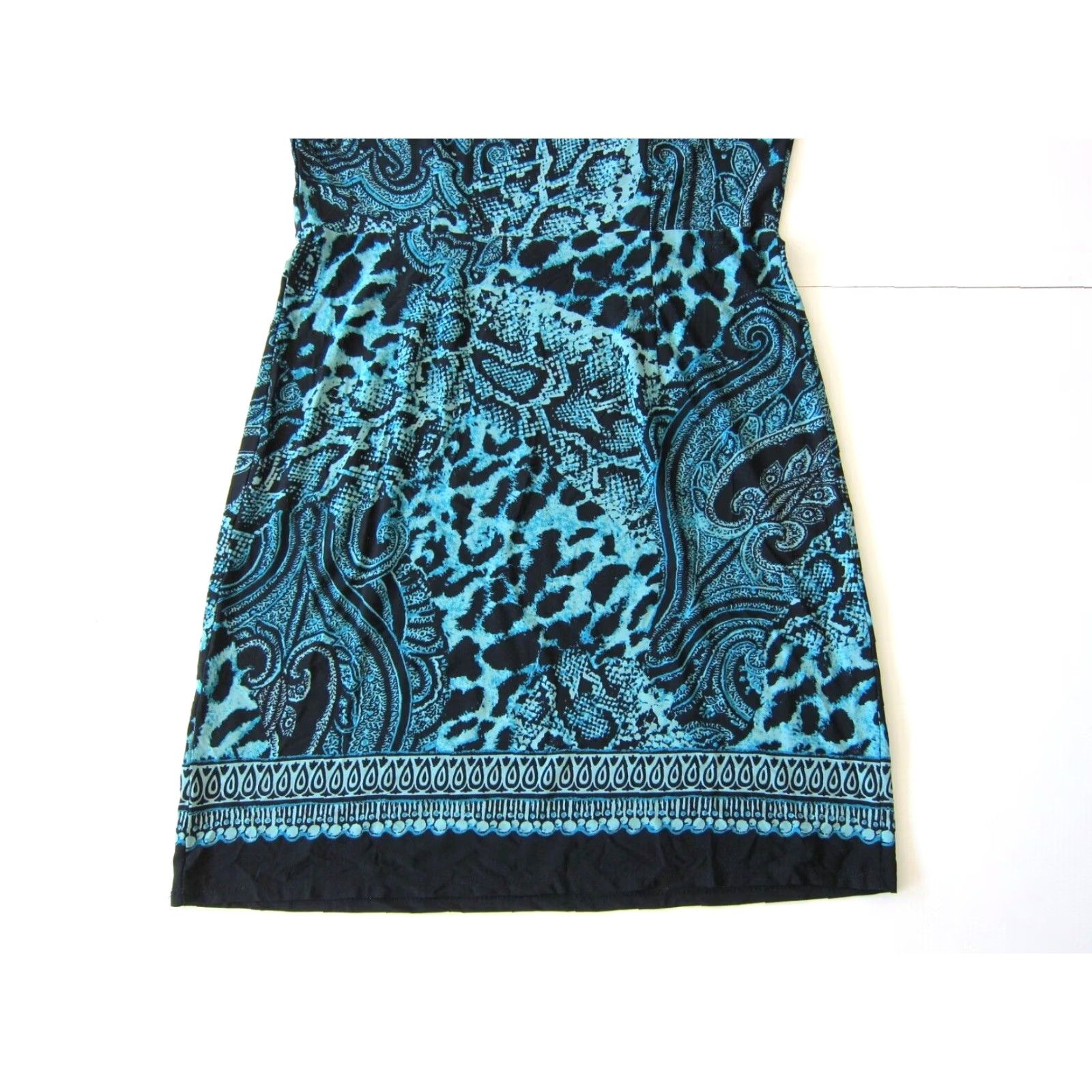Vintage Perceptions New York Snake Print Stretch Sheath Tunic Dress 14 Black Blue Green Short Sleeve Round Neck Midi Dress Womens Size XL / US 12-14 / IT 48-50 - 7 Thumbnail