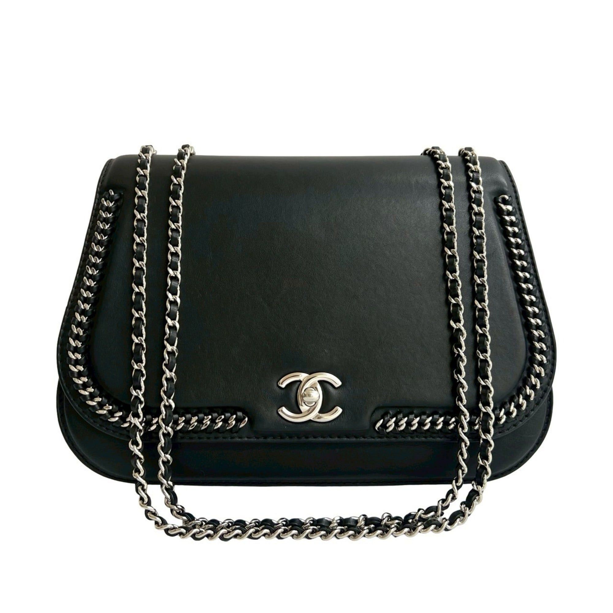 Chanel CHANEL Coco Mark Leather Turnlock Chain Shoulder Bag Pochette Black 711-8 Size ONE SIZE - 1 Thumbnail