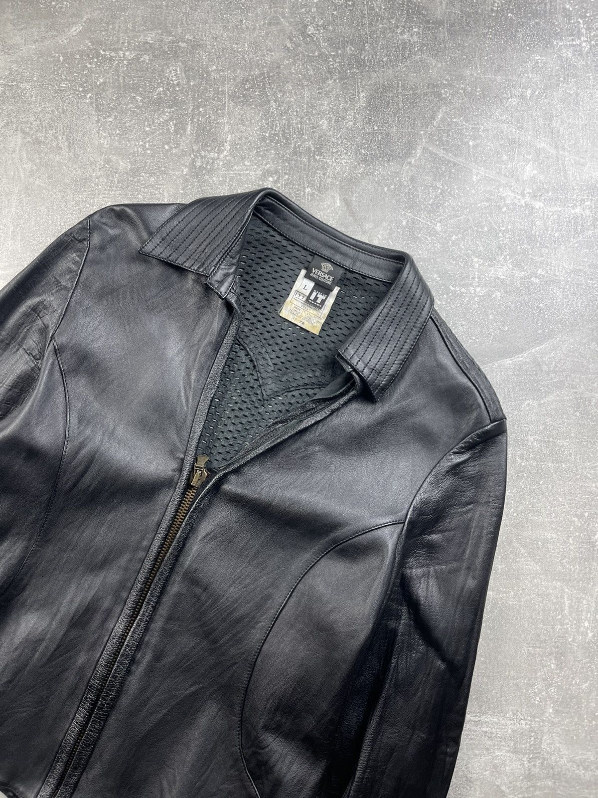 Versace Jeans Couture × Vintage Versace Leather Avant garde Black Slim Leather Jacket Size L / US 10 / IT 46 - 3 Thumbnail