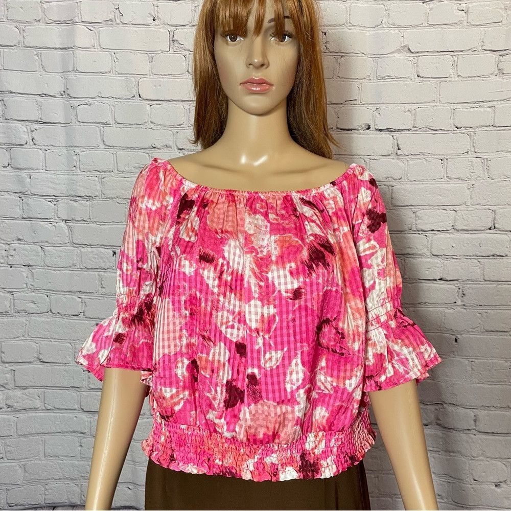 Other NWT New Lane Bryant Pink Classic Crop Off-The-Shoulder Chif Size 4XL / US 24-26 - 3 Thumbnail