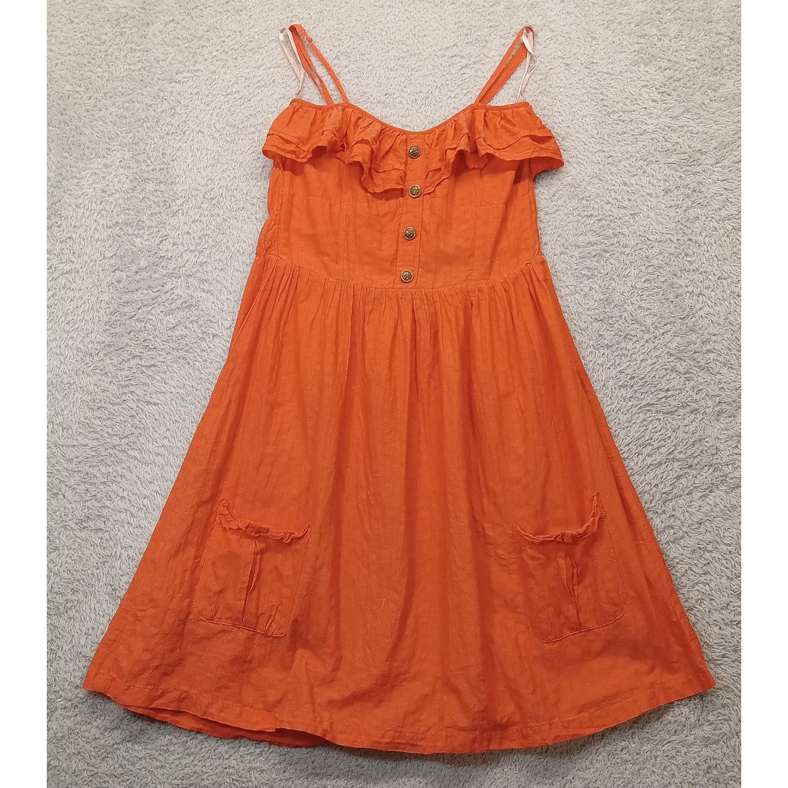 & Other Stories Atmosphere Sun Dress Women's 6 Orange Ruffle Pockets Cotton Size S / US 4 / IT 40 - 1 Thumbnail