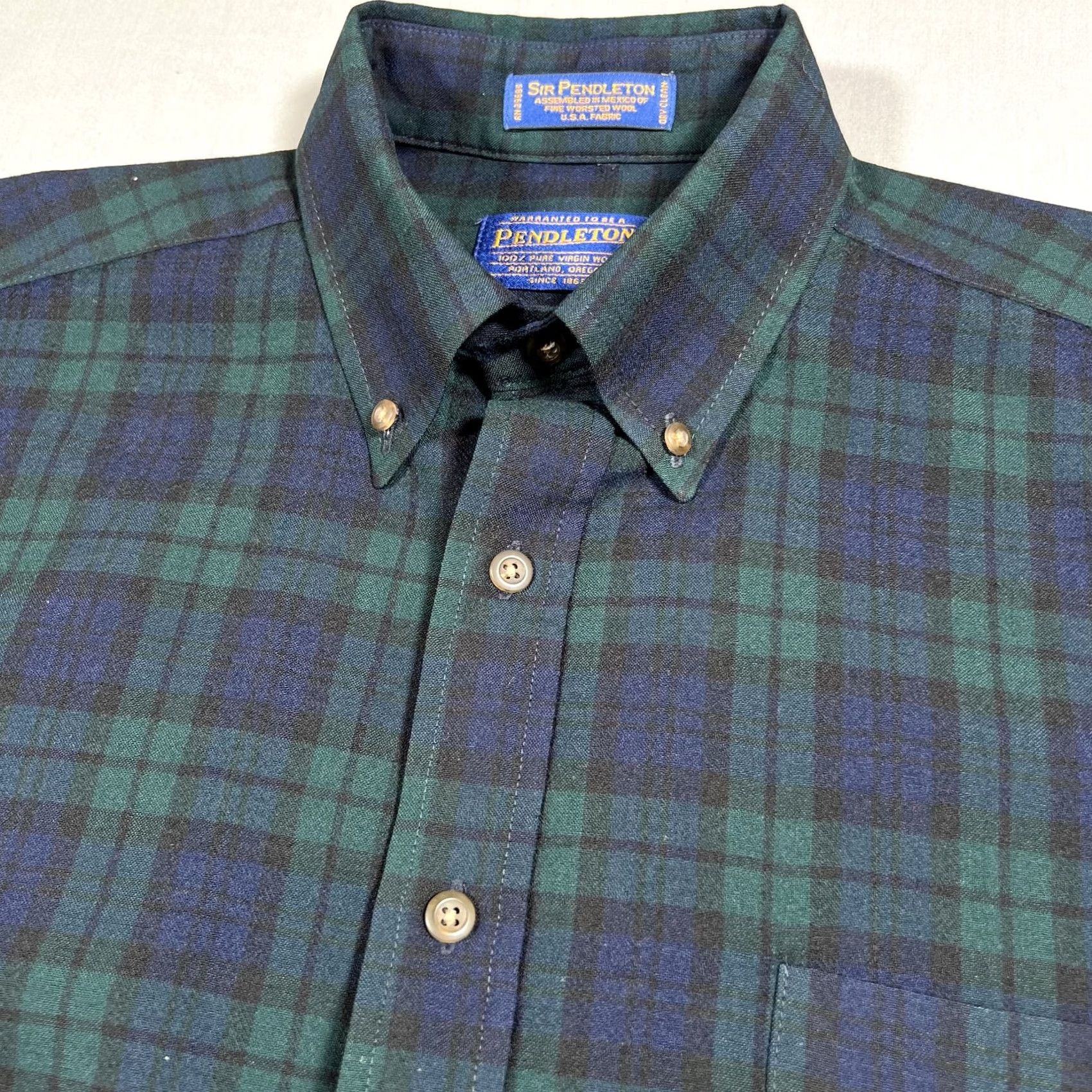 Pendleton Pendleton Men's Medium Black Watch Tartan Plaid Button Down Wool Shirt Size US M / EU 48-50 / 2 - 3 Thumbnail