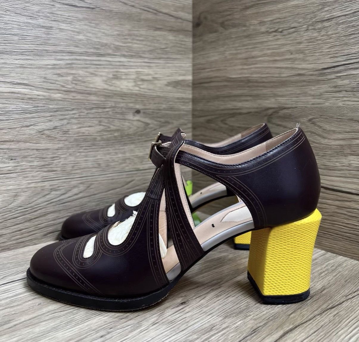 Fendi Fendi Brown & Yellow Mary Jane High Heels J41 Size US 6 / IT 36 - 1 Thumbnail
