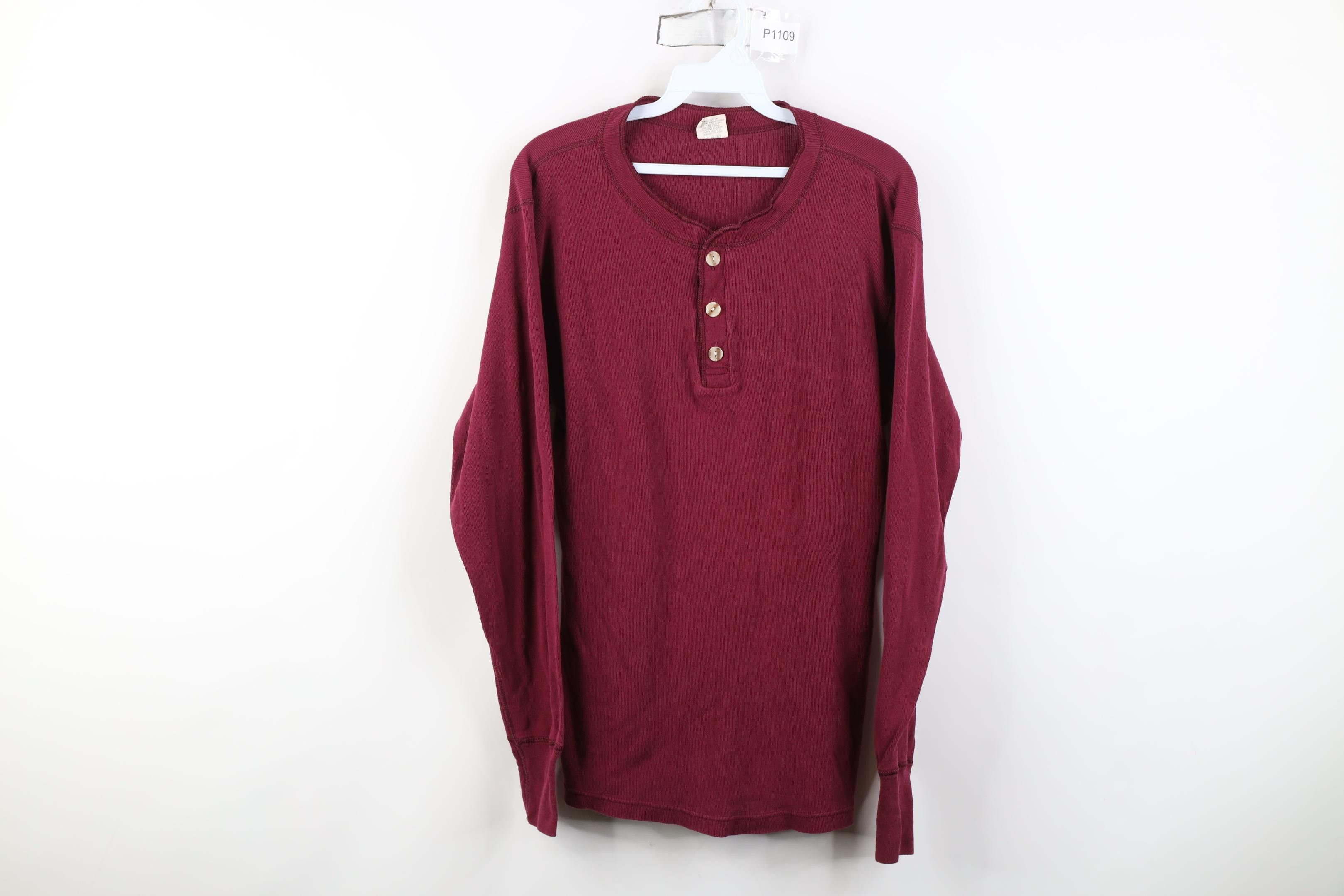 Vintage Vintage 90s Streetwear Ribbed Knit Henley T-Shirt Red Size US M / EU 48-50 / 2 - 1 Thumbnail