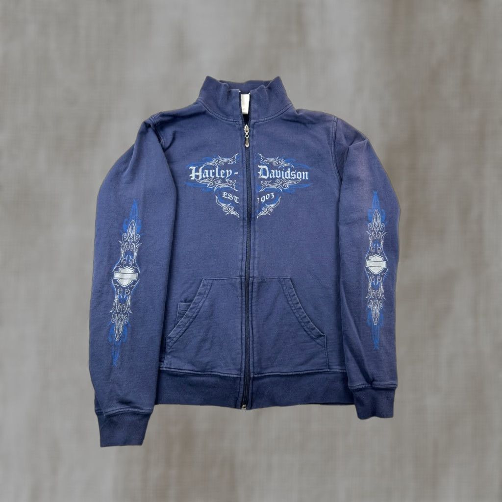 Harley Davidson Harley-Davidson Sweatshirt Full Zip Women M Blue Logo Sleeve Graphic USA Size M / US 6-8 / IT 42-44 - 1 Thumbnail