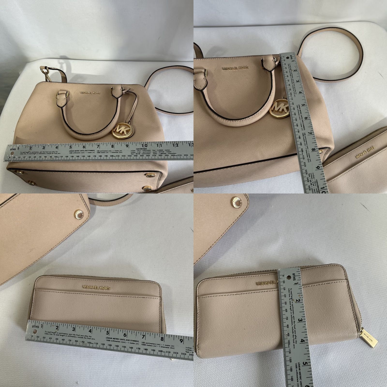 Michael Kors Michael Kors Savannah Saffiano Leather Bag Pink With Wallet Satchel Cross-Body Adjustable Strap Womens Medium Gray Leather Bag Charm Wallet Set) Size ONE SIZE - 10 Thumbnail
