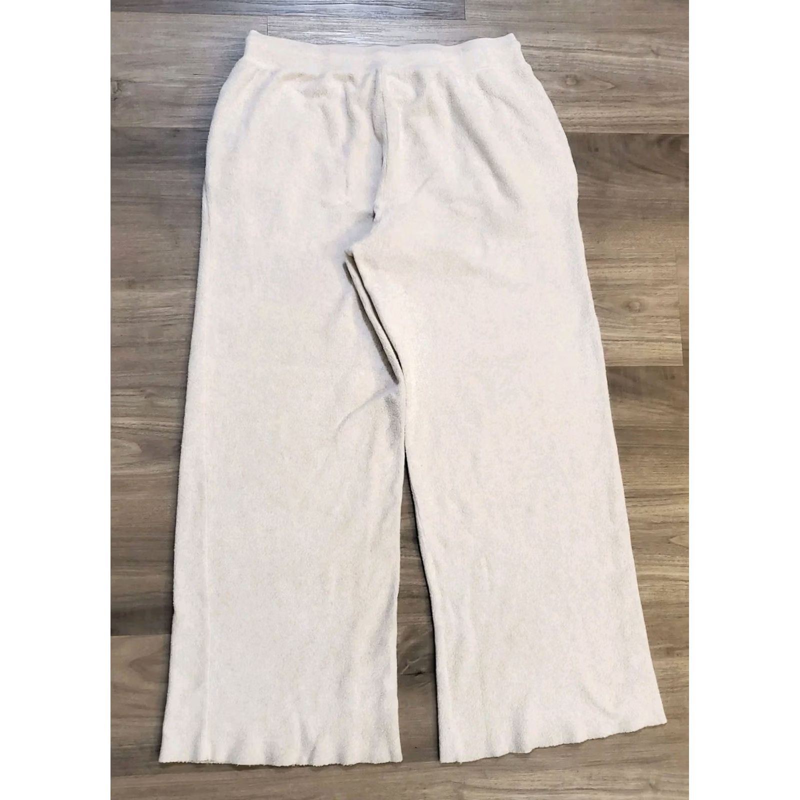 Vintage Aerie Womens L Ivory Relaxed Soft Terry Wide Leg Jogger Pants Lounge Wide-Leg Pants Casual Girls? Size 36" / US 14 / IT 50 - 2 Thumbnail