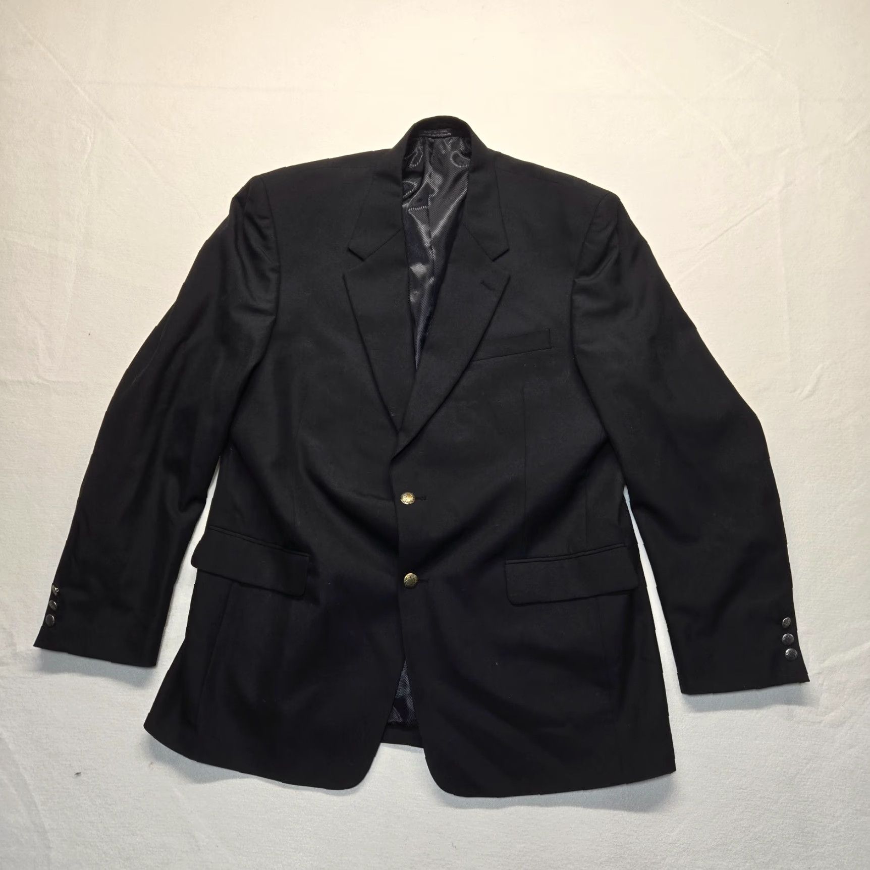 Vintage Hunt Valley Blazer Jacket Men Long Black Wool Polyester Blend Sport Coat 46L Size 46R - 2 Thumbnail