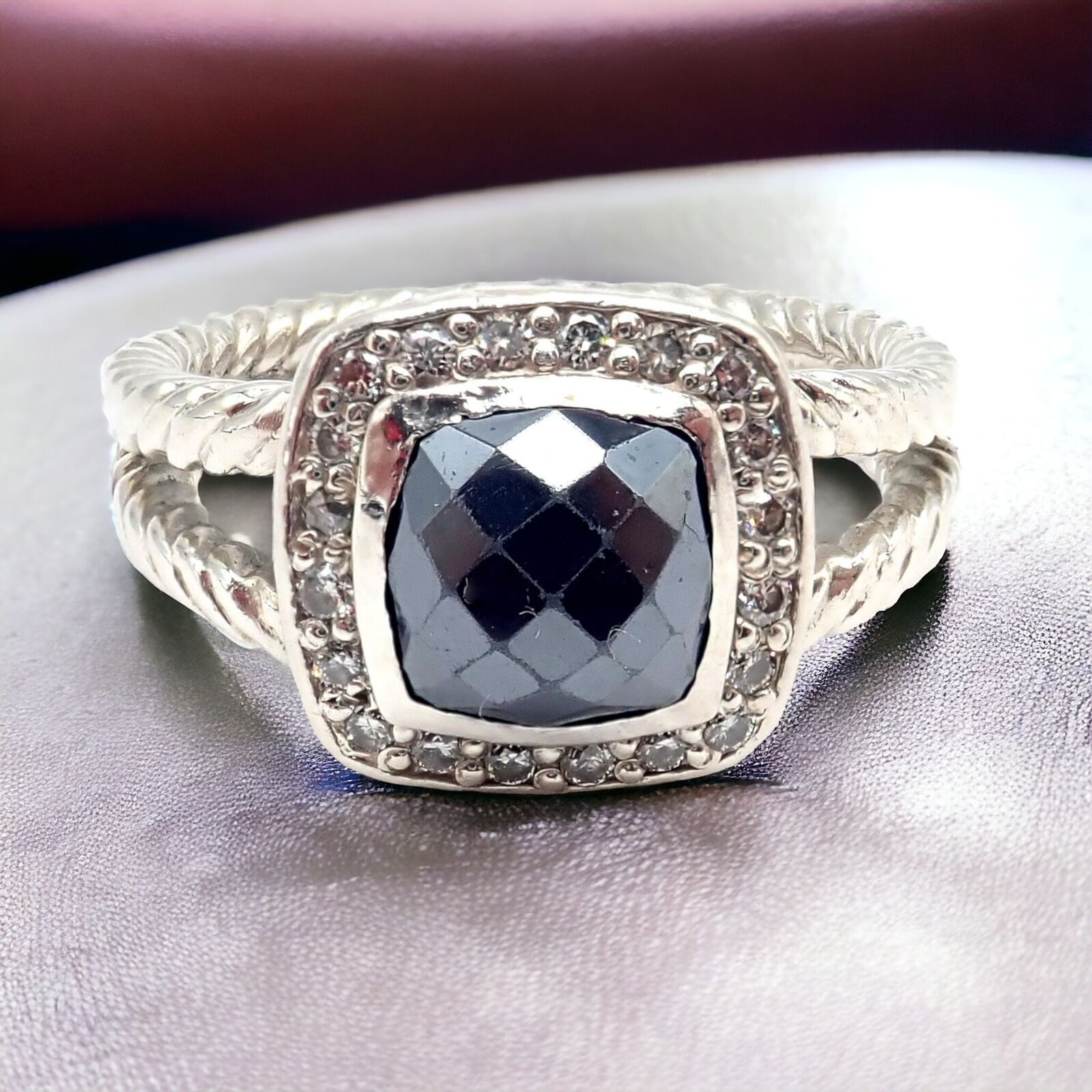 DY Silver Hematite Diamond Petite Albion Split Cable Ring 7