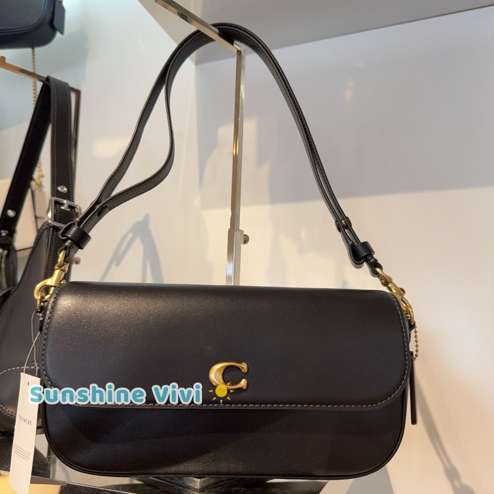 Coach NWT Coach CAN90 Brook Flap Chain Bag Leather Crossbody Black Size ONE SIZE - 1 Thumbnail