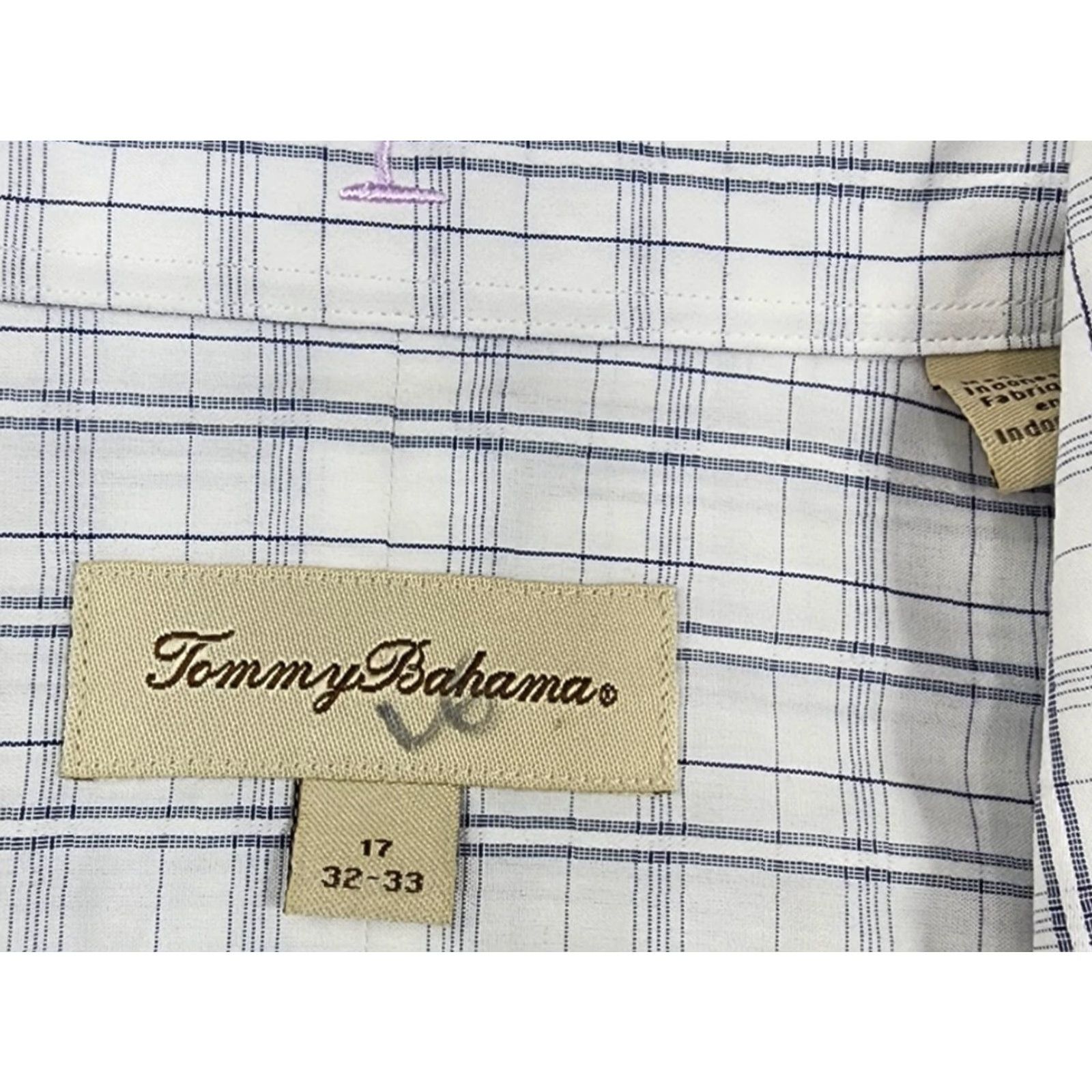 Tommy Bahama Tommy Bahama Shirt Mens 17 32-33 White Blue Plaid Long Sleeve Button Down Dress Size 46R - 5 Thumbnail