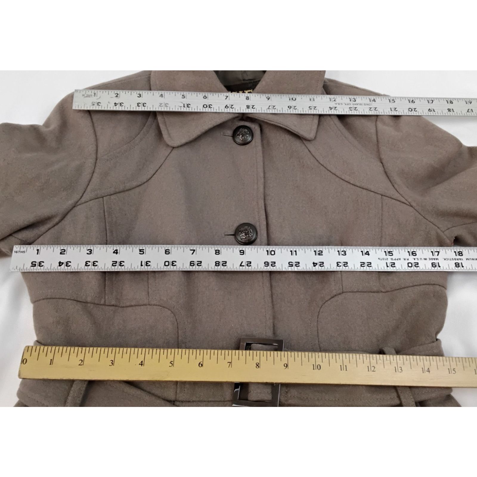 Guess Guess Pea Coat Women's M Taupe Wool Blend Belted Y2K Size M / US 6-8 / IT 42-44 - 17 Thumbnail