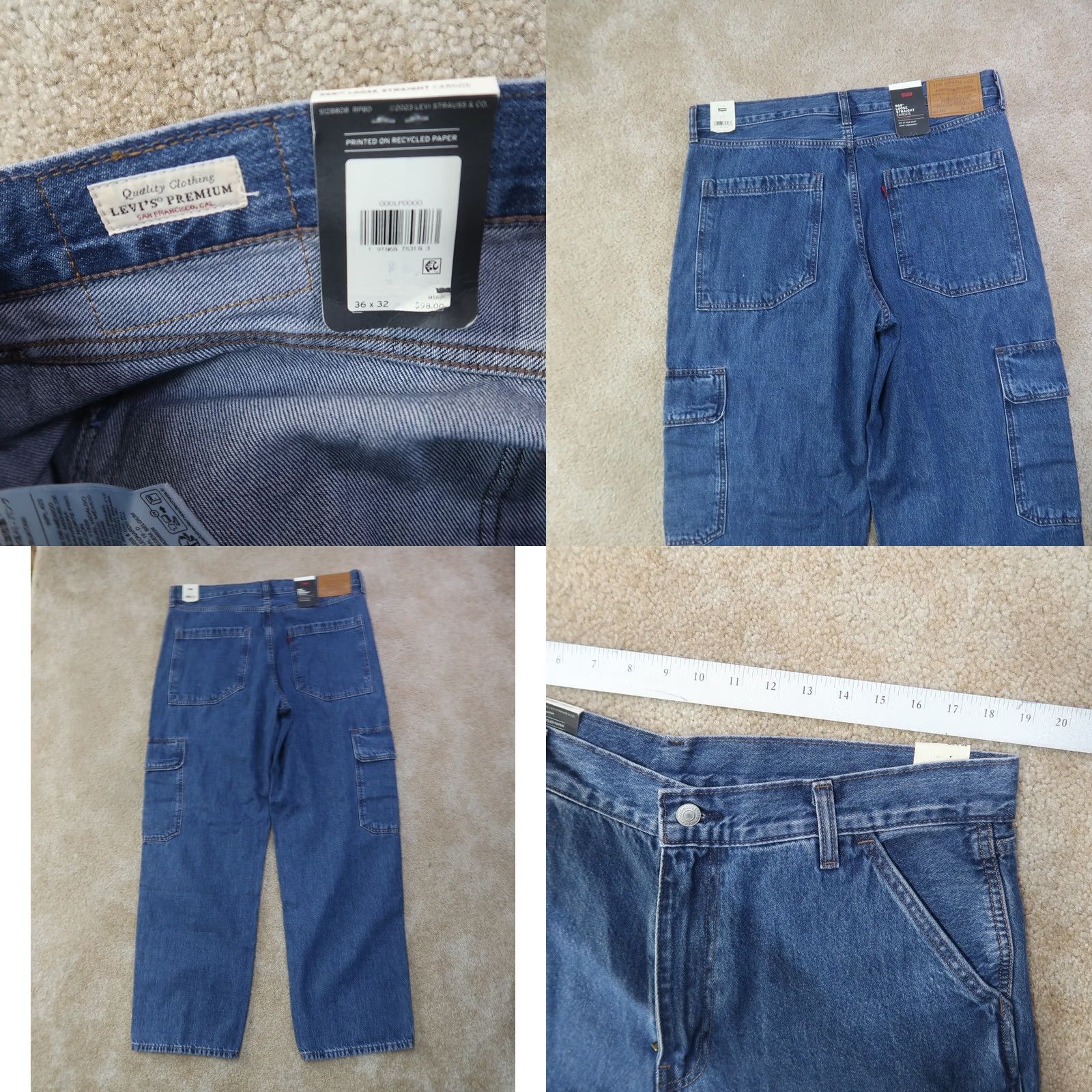 Levi's Levi's Premium 568 Cargo Jeans Men's 36x32 Straight Relaxed Denim Blue 90s Jeans Mens Size US 36 / EU 52 - 8 Thumbnail