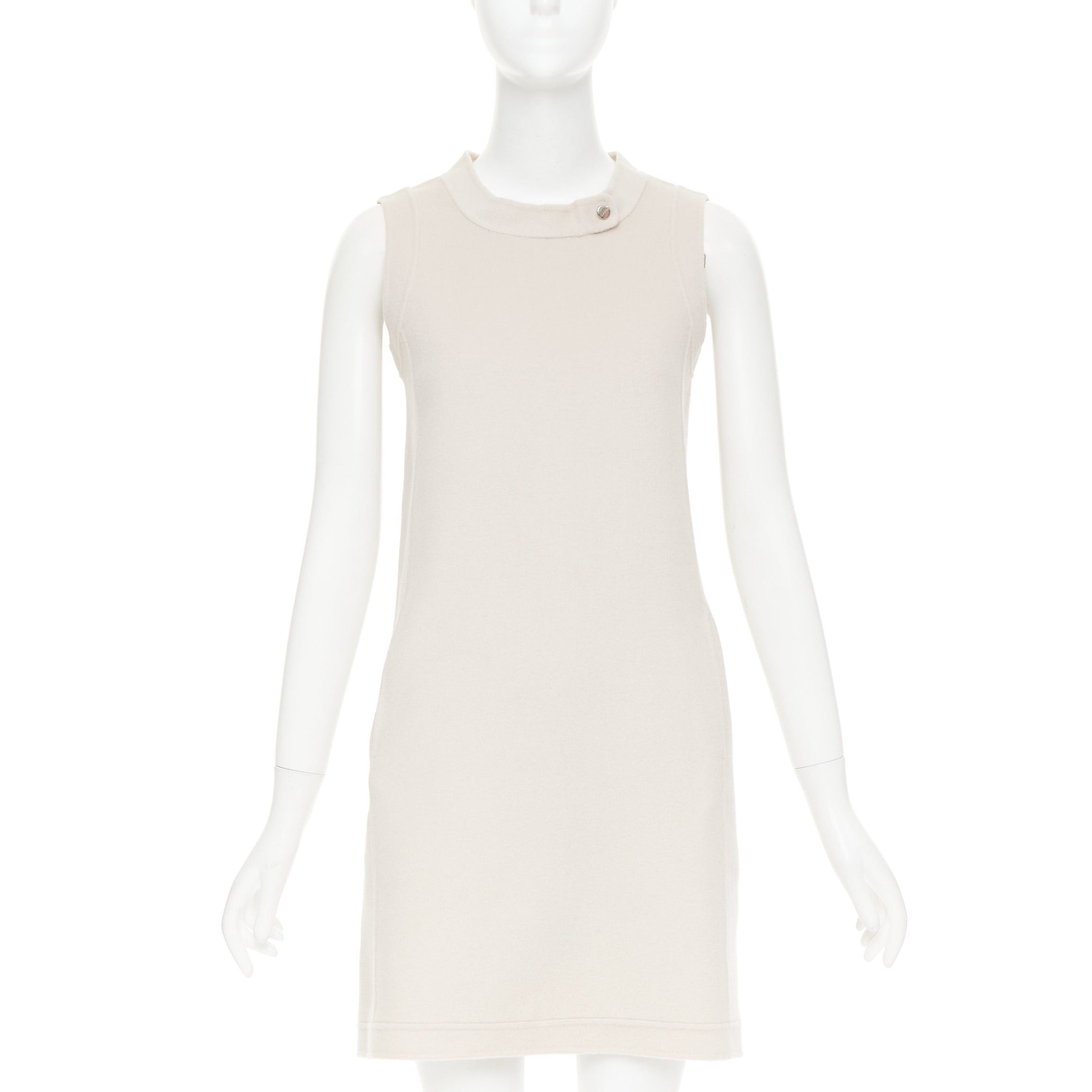 Max Mara MAX MARA S' light grey virgin wool angora snap button collar minimal shift dress IT34 XXS Size XXS / US 00 / IT 34 - 1 Thumbnail