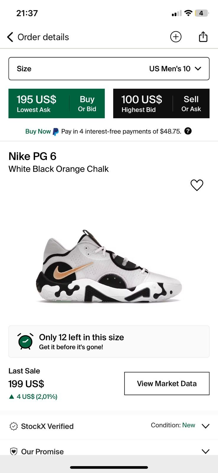 NBA × Nike Nike PG 6 (White Black Orange Chalk) Size US 10 / EU 43 - 7 Thumbnail