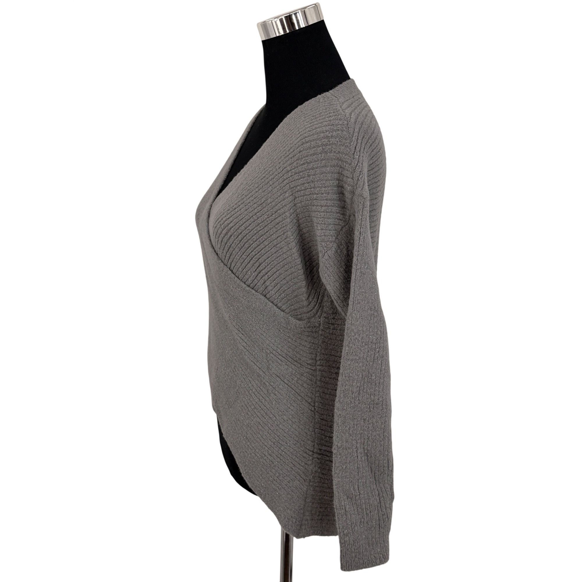 Express Express Gray Metallic Faux Wrap Knit Sweater | Glamoratti Mo Size S / US 4 / IT 40 - 5 Thumbnail