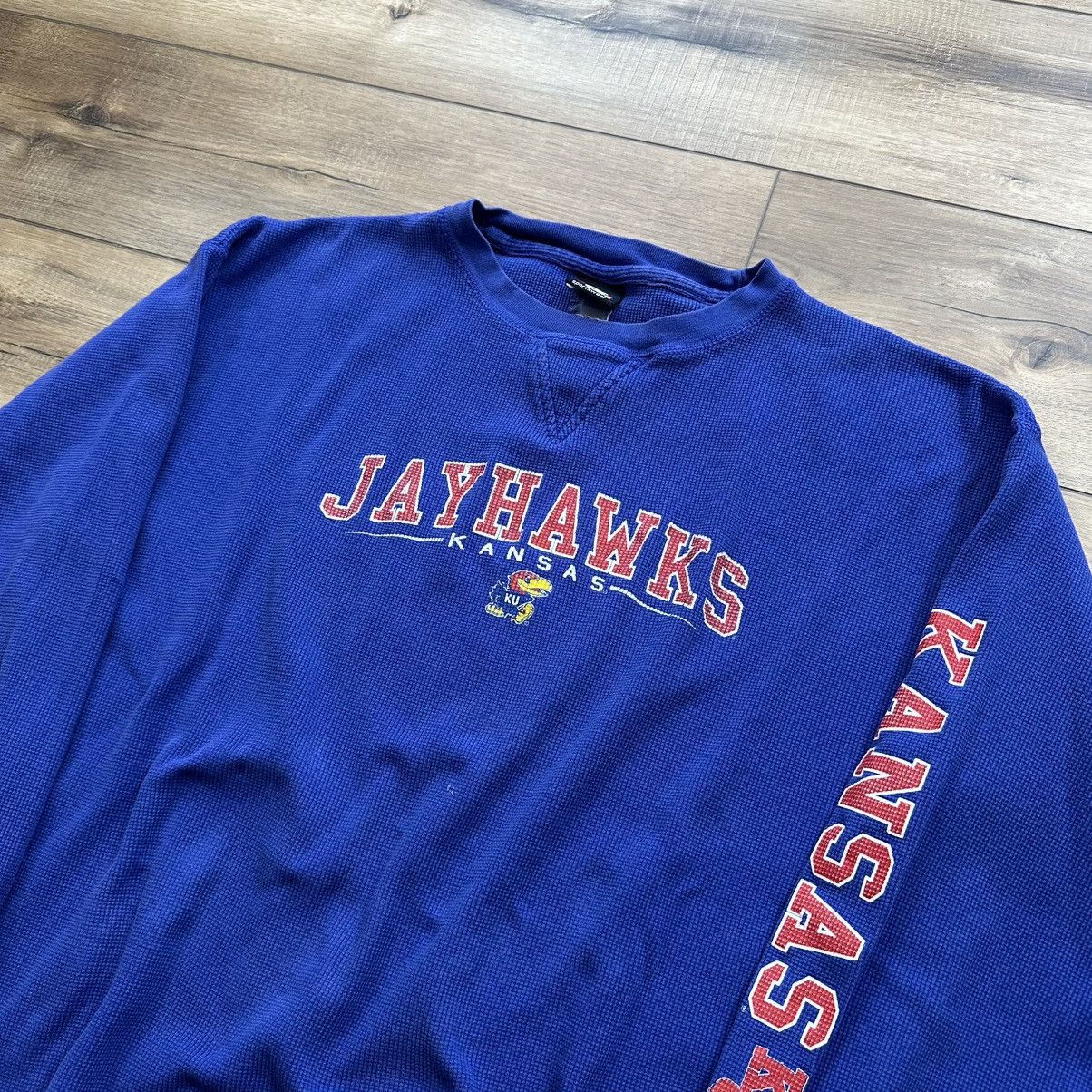NCAA Vintage 90s Kansas Jayhawks Blue Long Sleeve Thermal Size US XL / EU 56 / 4 - 4 Thumbnail