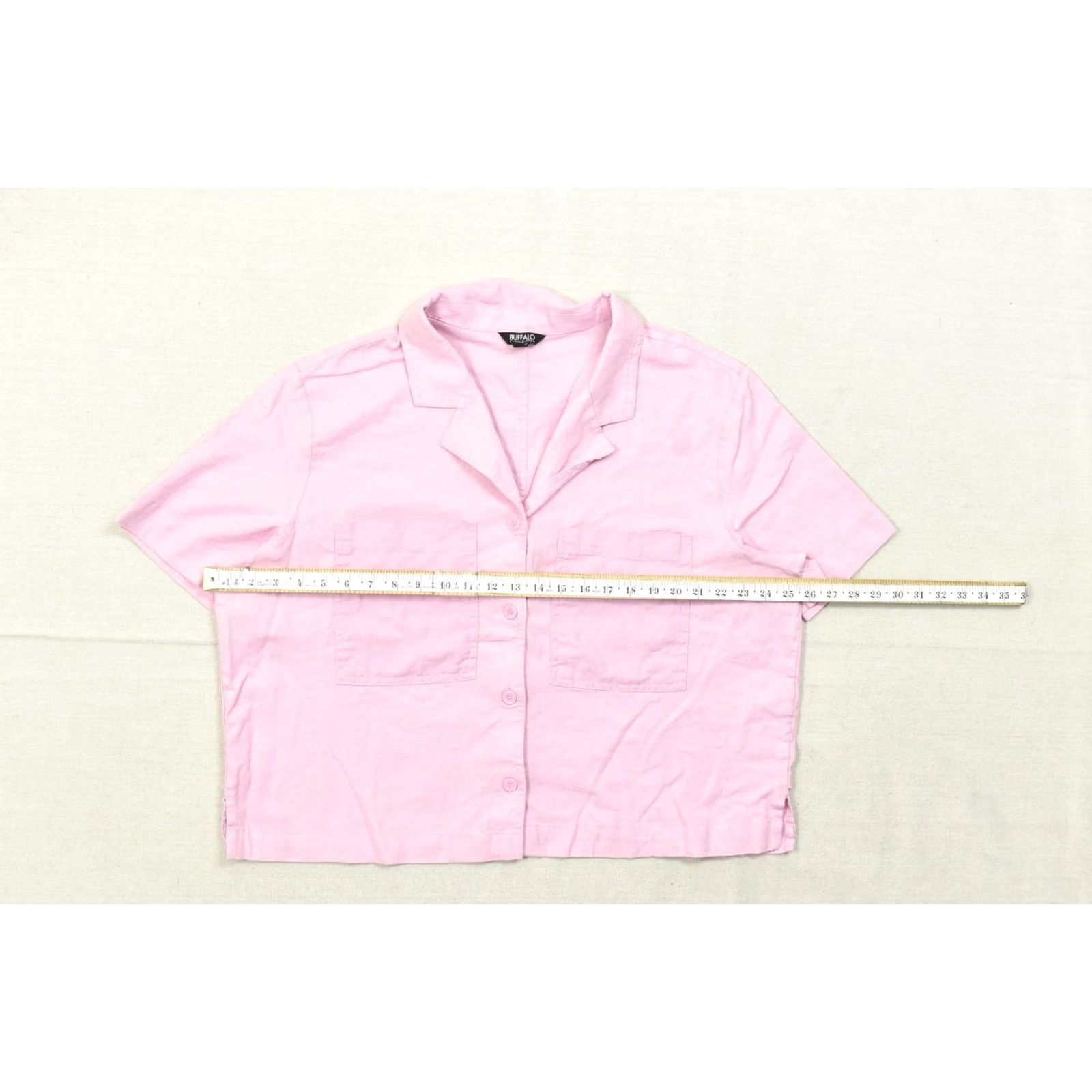 Buffalo David Bitton VINTAGE: No Buffalo Jeans Women's 2XL Pink Linen Viscose Short Sleeve Button-Up Cam Shirt Casual Summer Spring Fall Womens Size 40" / US 18 - 8 Thumbnail