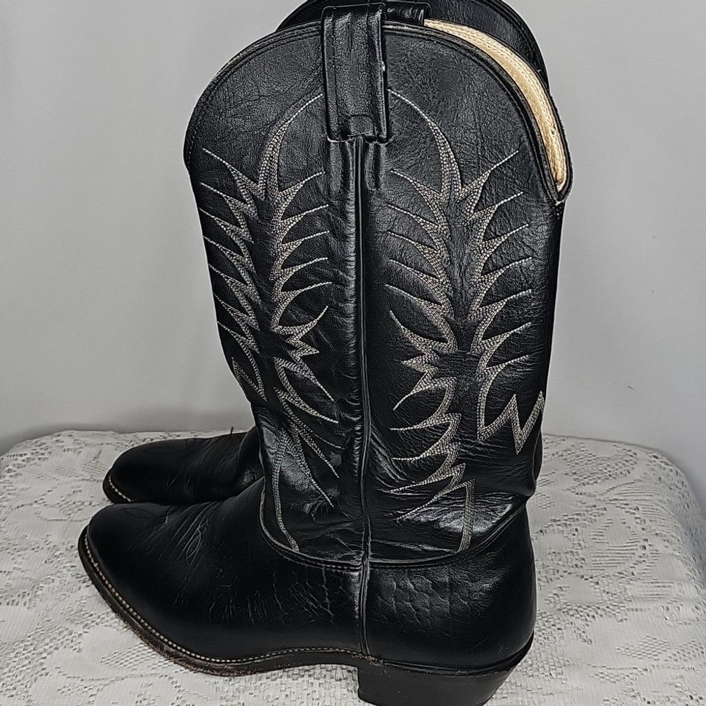 Nocona black bullhide leather cowboy rodeo western boots 9