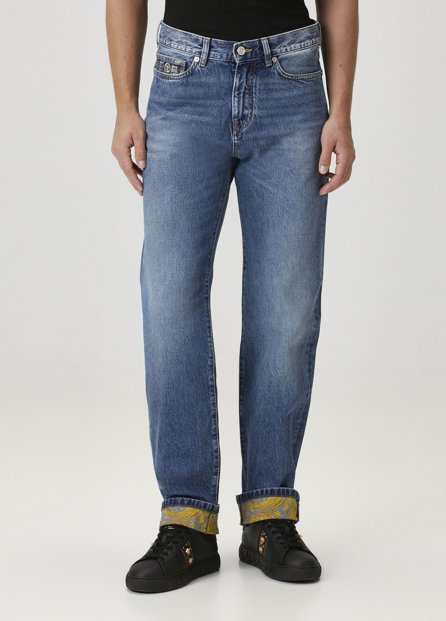 Versace VERSACE blue jeans with barocco print lower cuffs Size 32 q Size US 32 / EU 48 - 1 Thumbnail
