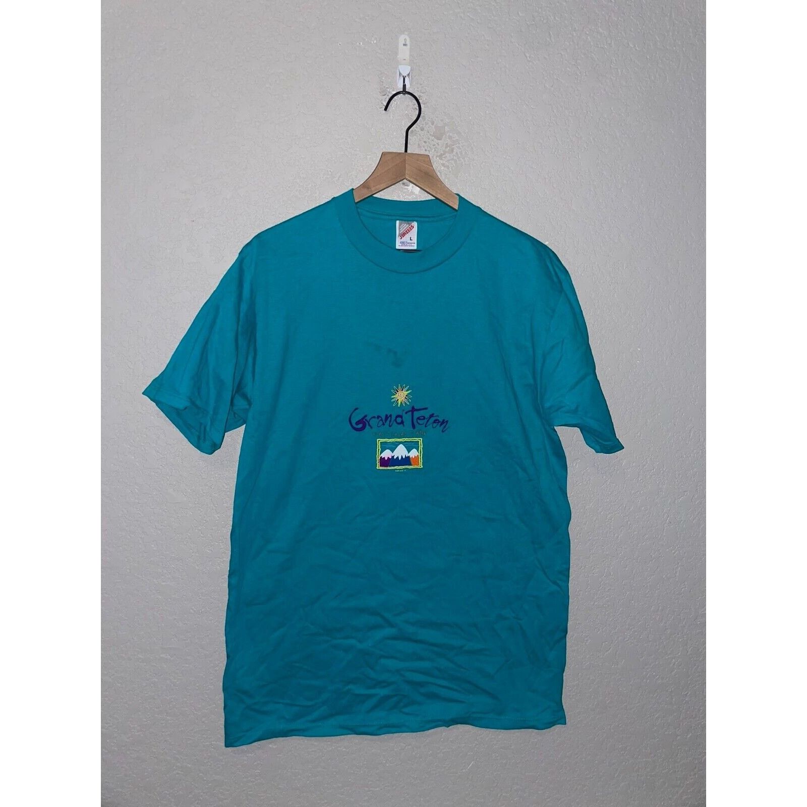 Jerzees Vintage Grand Teton Shirt Teal Tee Stained VTG 90s Large Size US L / EU 52-54 / 3 - 1 Thumbnail