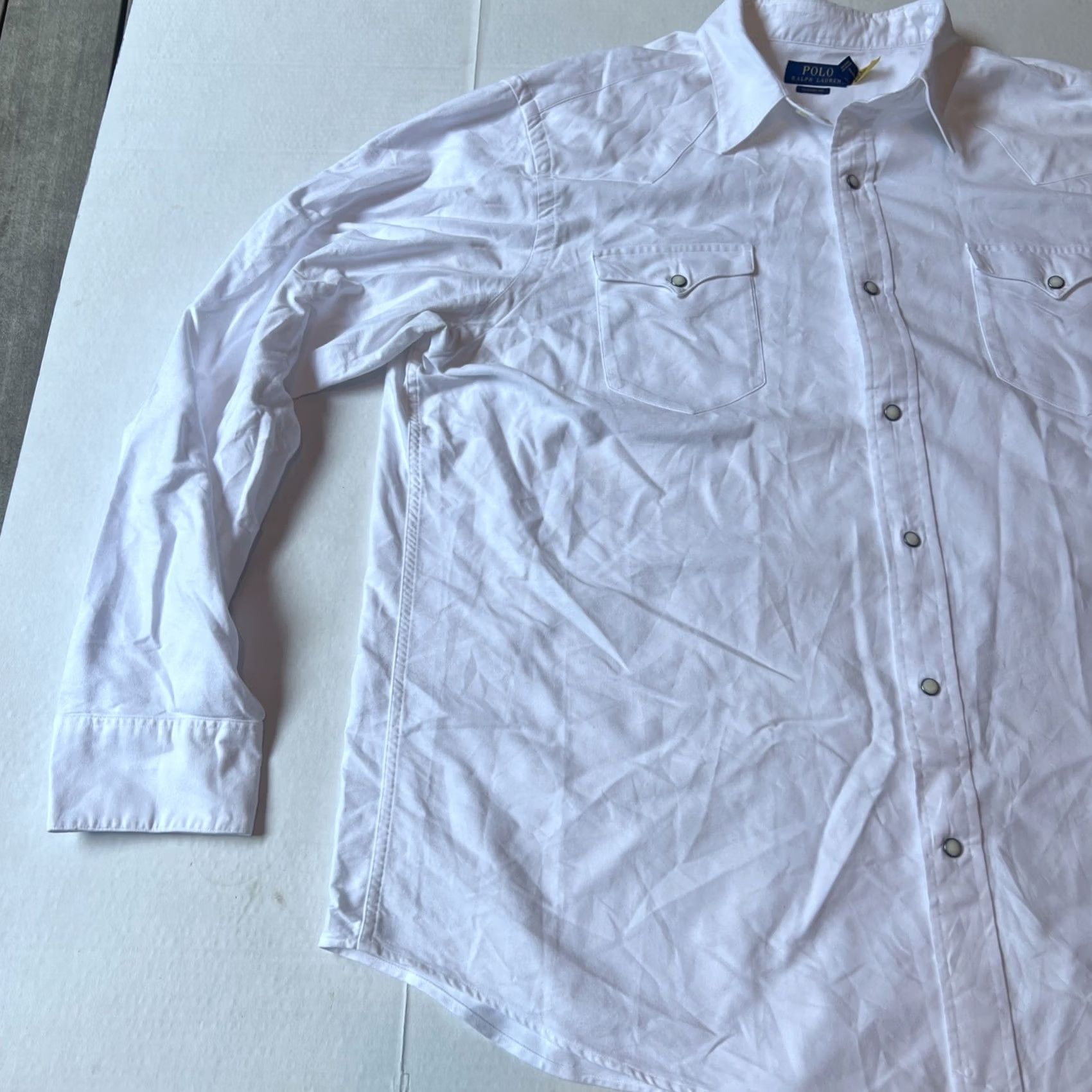 Vintage VINTAGE Polo Shirt 2XL White Pearl Snaps Long Sleeve Western Wear Rockabilly Mens Size US XXL / EU 58 / 5 - 2 Thumbnail