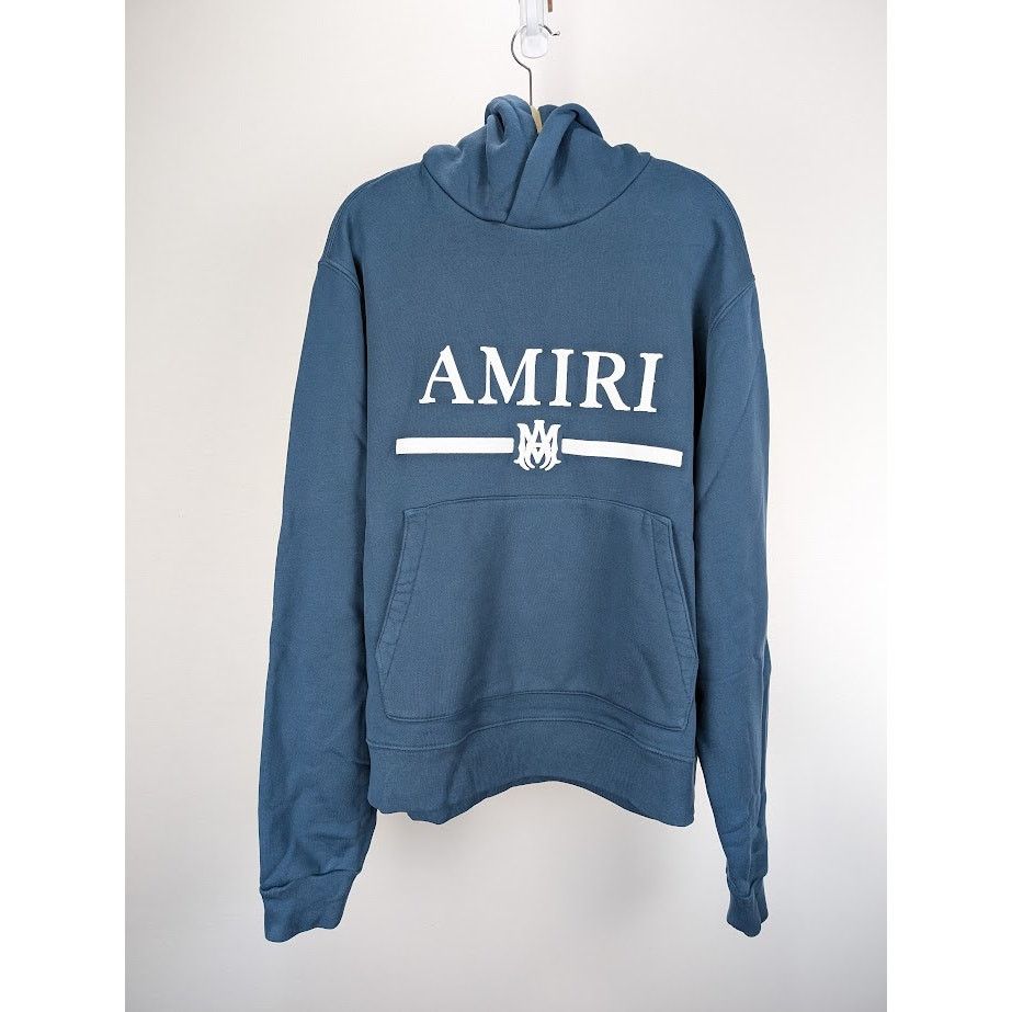 Amiri o1rshd1 Q:2 / MA Bar Embroidery Hoodie in Pond Blue Size US XL / EU 56 / 4 - 2 Thumbnail