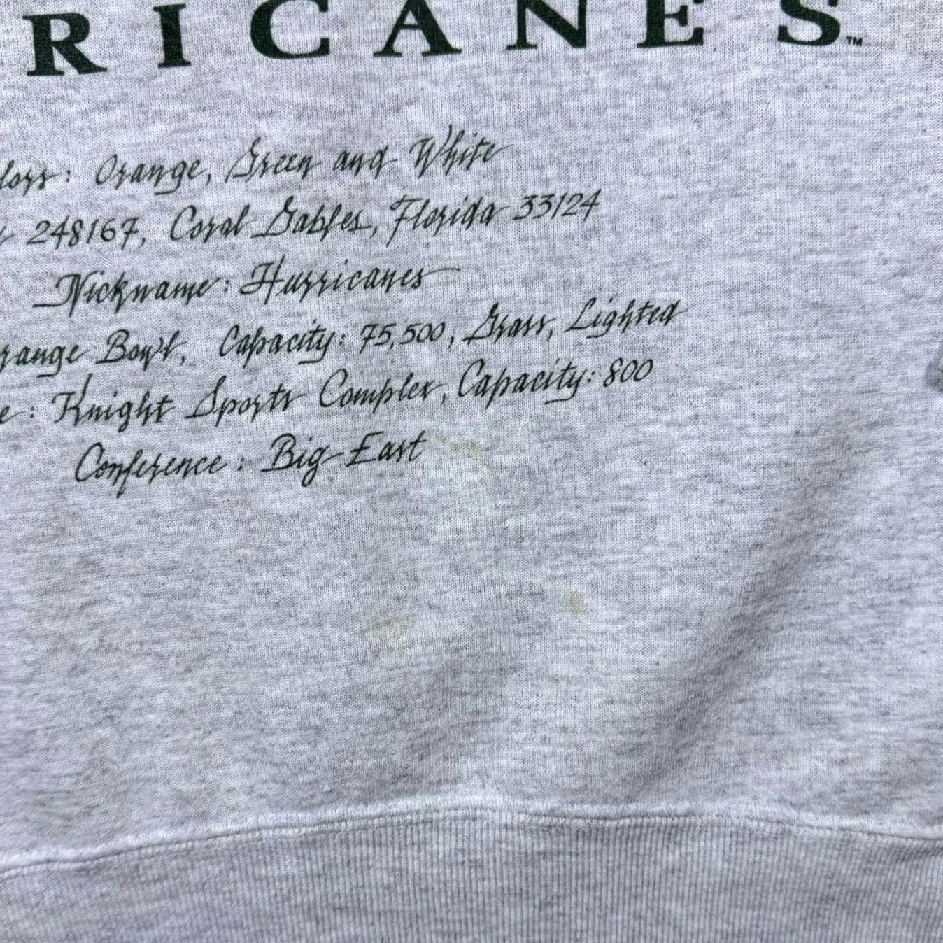 Nutmeg VINTAGE Nutmeg "University Of Miami Hurricanes" College Graphic Grey Sweatshirt Mens M (Grey) Size US M / EU 48-50 / 2 - 5 Thumbnail