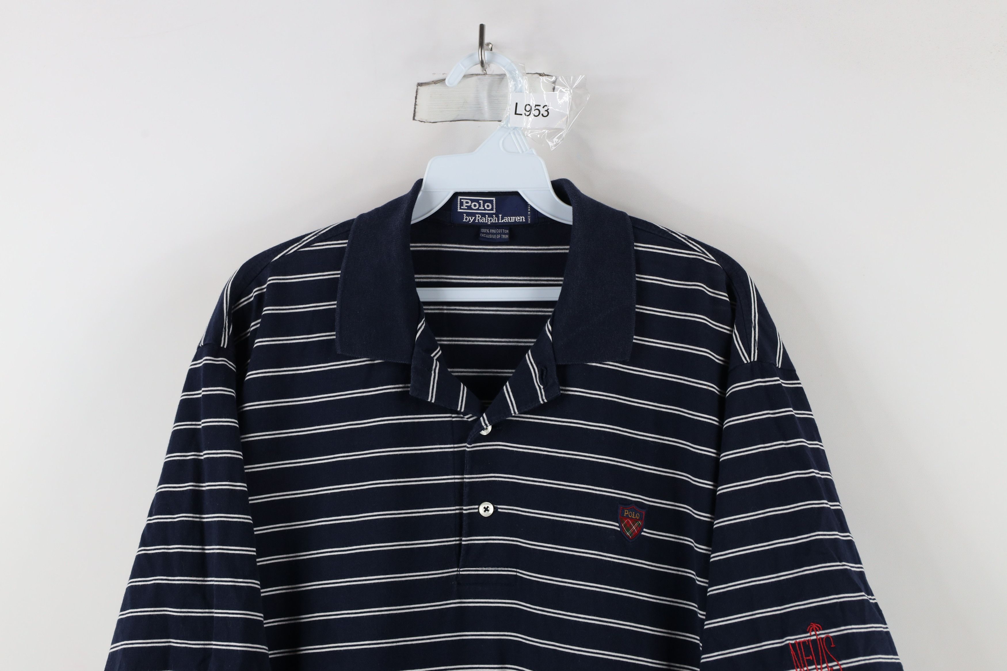 Ralph Lauren × Vintage Vintage 90s Ralph Lauren Striped Spell Out Crest Polo Shirt Size US L / EU 52-54 / 3 - 2 Thumbnail