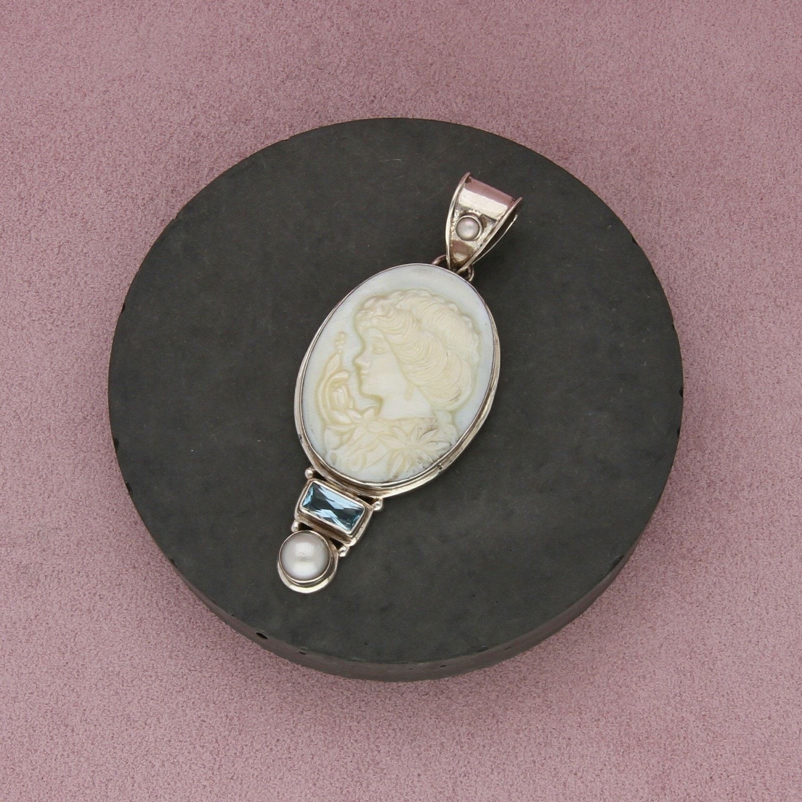 Sterling Silver sterling silver topaz & carved mother of pearl pendant Size ONE SIZE - 1 Thumbnail