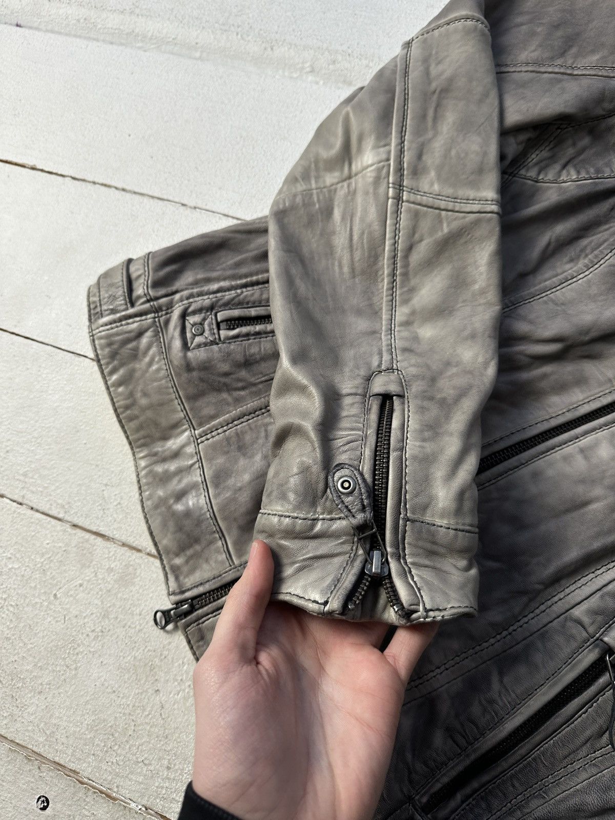 Other 🚨Y2K RICK OWENS TYPE DIRTY SLIM FIT ZIP LEATHER JACKET Size S / US 4 / IT 40 - 7 Thumbnail