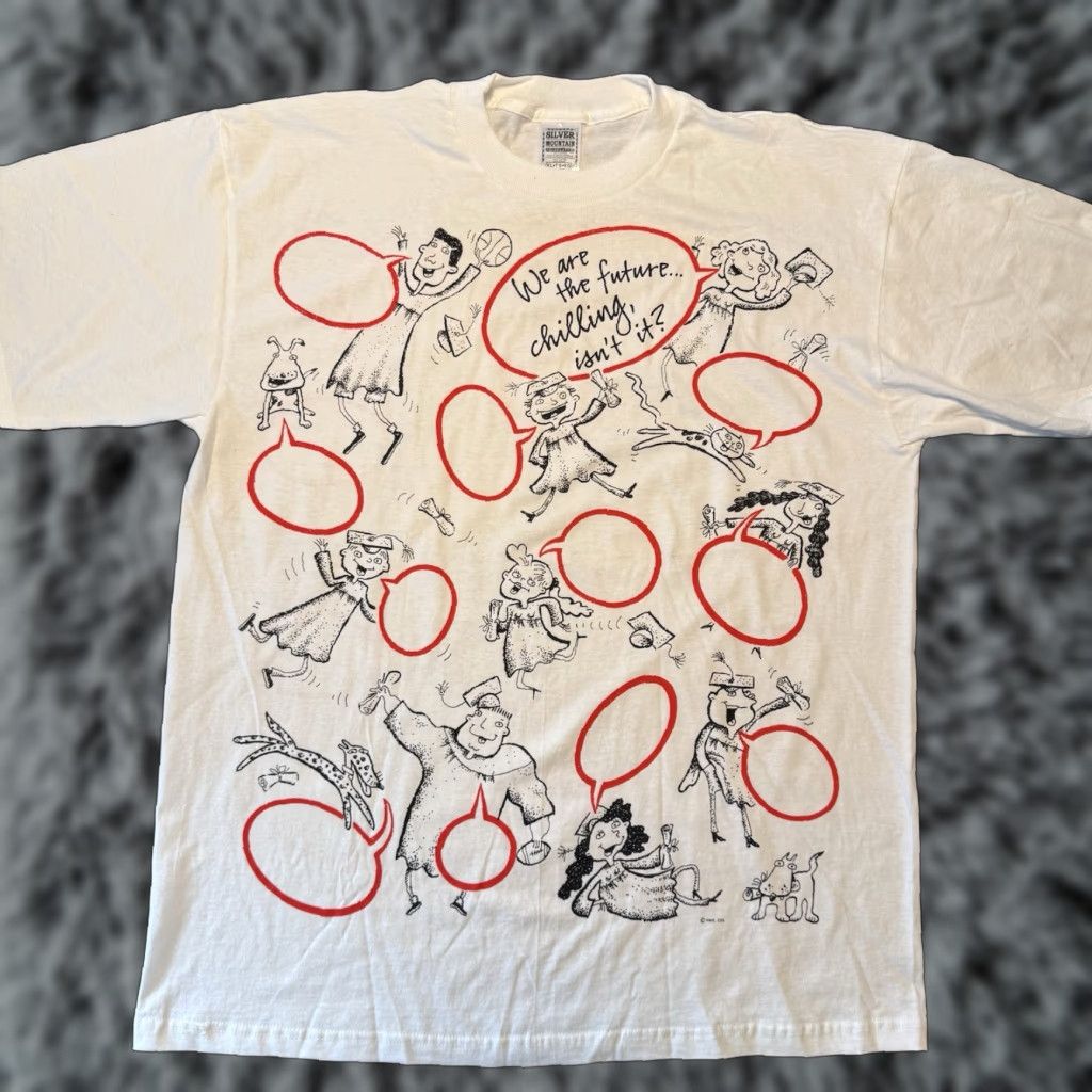 Vintage VINTAGE We Are The Future T Shirt XL White Cotton USA Made 90s Shoebox Silver Mountain HMK CDS Men Size US XL / EU 56 / 4 - 1 Thumbnail
