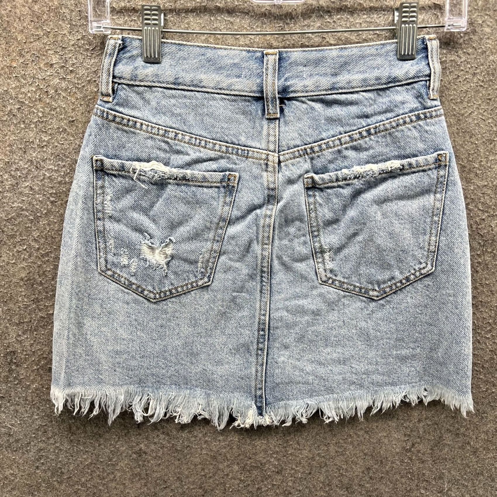 Pacsun VINTAGE PacSun Skirt Womens 23 Blue Denim Distressed Frayed Raw Hem Mini Casual Size 40" / US 18 - 7 Thumbnail