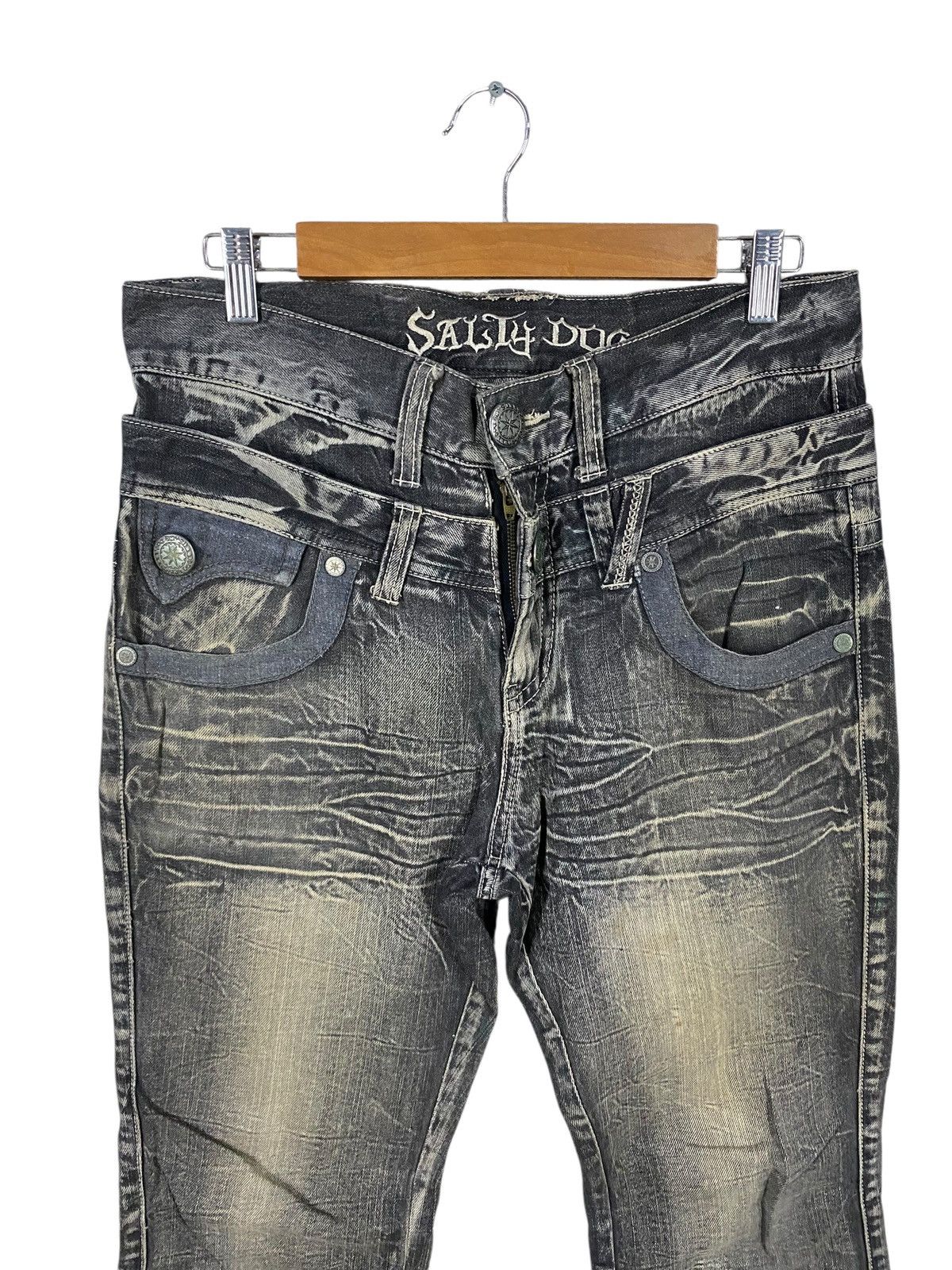 Japanese Brand Japanase brand salty dog double waist denim pants distressed Size US 33 - 6 Thumbnail