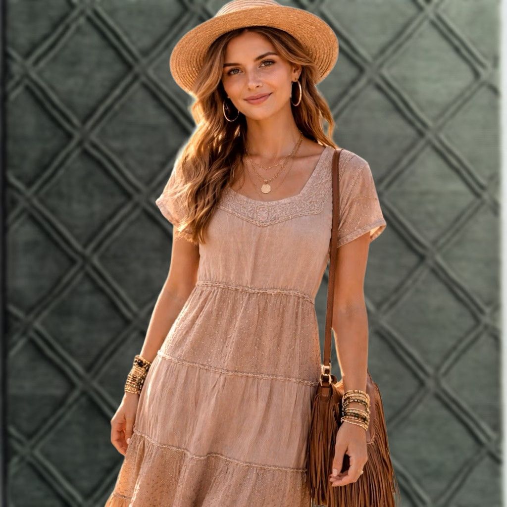 Vintage VINTAGE Lola P. Maxi Dress Shirt Dress XL Beige Beaded Sequin Eyelet Freestyle Fairy Y2K Bohemian Grunge Summer Spring Fall Size XL / US 12-14 / IT 48-50 - 1 Thumbnail