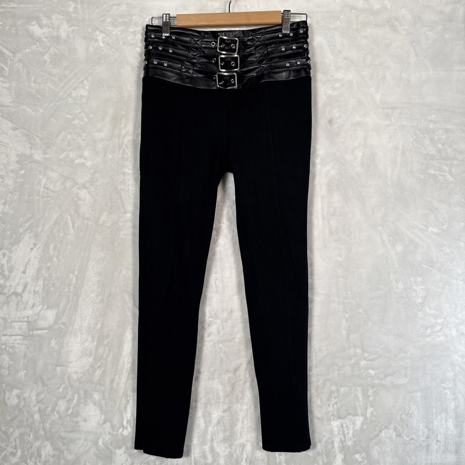 Bebe MP - Bebe Black Triple Belted Pleather Top Tapered Leg Back Size 32" / US 10 / IT 46 - 1 Thumbnail