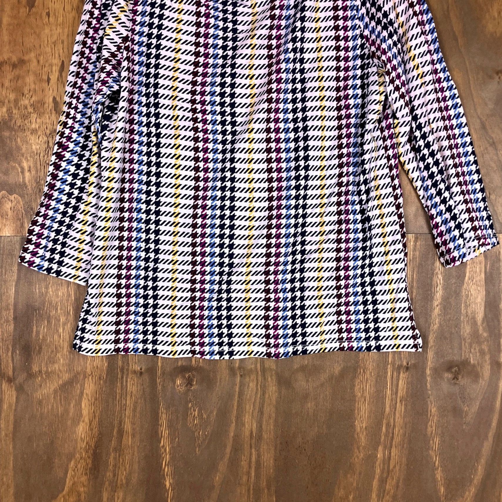 Talbots Talbots Womens Shirt Multicolor Houndstooth 3/4 Sleeve Stretch Large Size L / US 10 / IT 46 - 3 Thumbnail