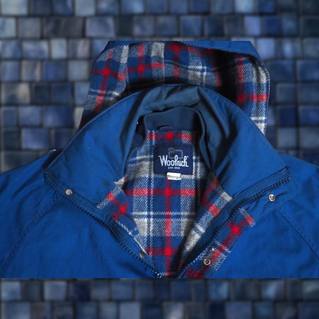 Vintage VTG 80s Woolrich Navy Blue Nylon Plaid Wool Lined Hooded Zip Jacket Coat Mens L Size US L / EU 52-54 / 3 - 1 Thumbnail